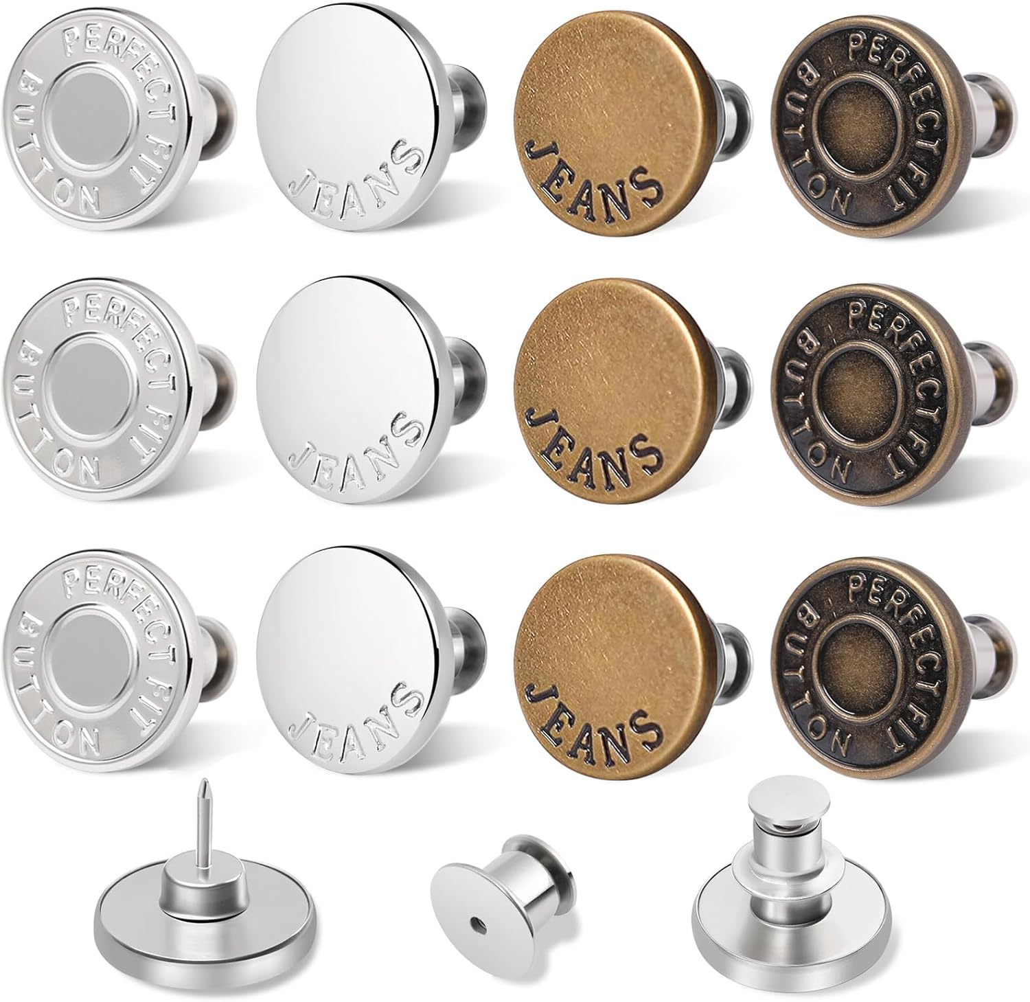 Ceryvop 12 Set Buttons Pin for Loose Jeans, Jeans Button Adjuster for Pants, No-Sew Waist Tightener Pins for Pants, Make Loose Jeans Smaller, Adjustable Pants Button Replacement