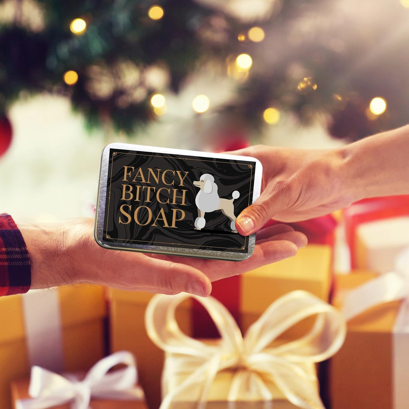 Gears Out Fancy Btch Soap - Pretty Poodle Tin - Novelty Bath Soap for Women - Chocolate Soap, Handcrafted, Made in the USA image number 4