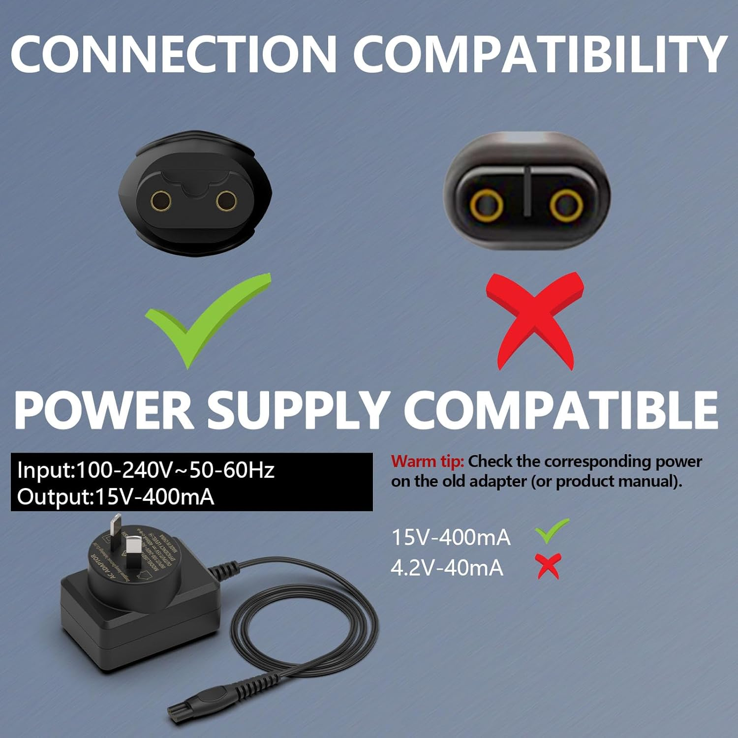 15V Shaver Charger for Philips HQ8505 7000 5000 3000 Series Mg5750 Mg7790 MG7 S1560 Electric Razor Trimmer Adapter Cable Replacement for Philips AT810/41 AT830 BT5210/42 BT7215/49 PT724/41 PT730/41 image number 3