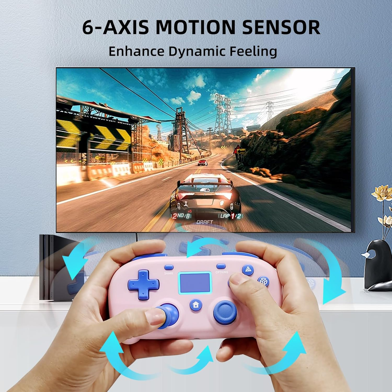 DYONDER Wireless Controller for Ps4,Mini Style PS4 Gamepad Compatible with Ps4/Pro/Slim,Pc Game Remote for Window10/8/7,Gaming Controller with Dual Vibration/6-Axis Sensor/Audio Function(Pink) image number 1