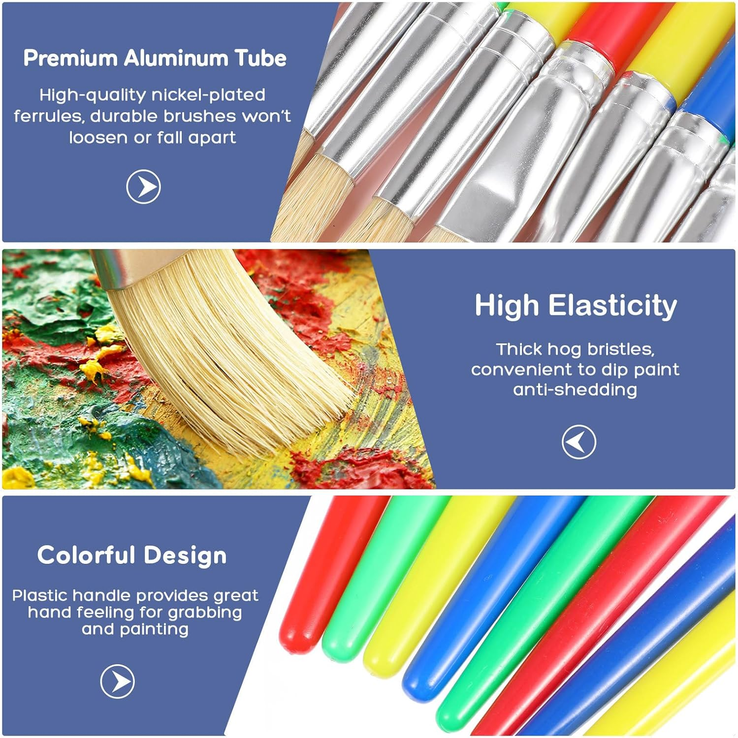 Kisangel 8Pcs Kids Paint Brushes Set - Toddler Paint Brushes Assorted round & Flat Tips for DIY Drawing, Art Crafting, School Party Supplies image number 6