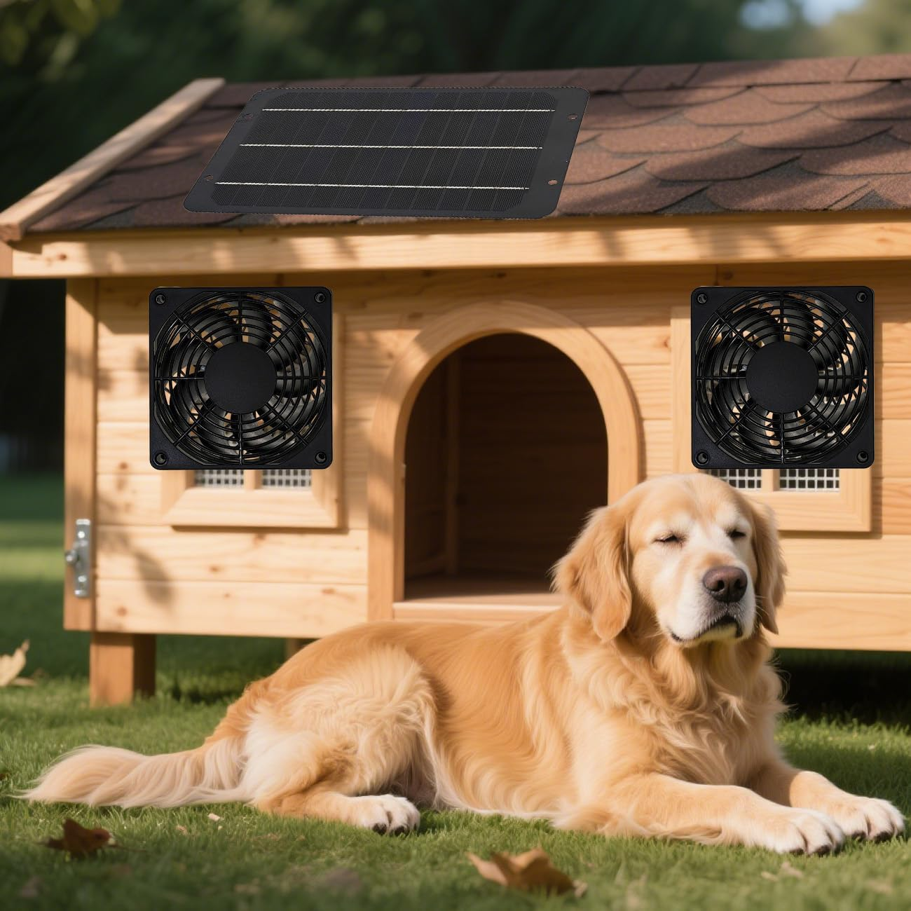 Chicken Coop Solar Fans Solar Powered Fan, 10W Solar Panel Waterproof with Dual Solar Exhaust Fan for Greenhouse, Shed, Chicken Coop, Pet Houses, Dog House, RV image number 1