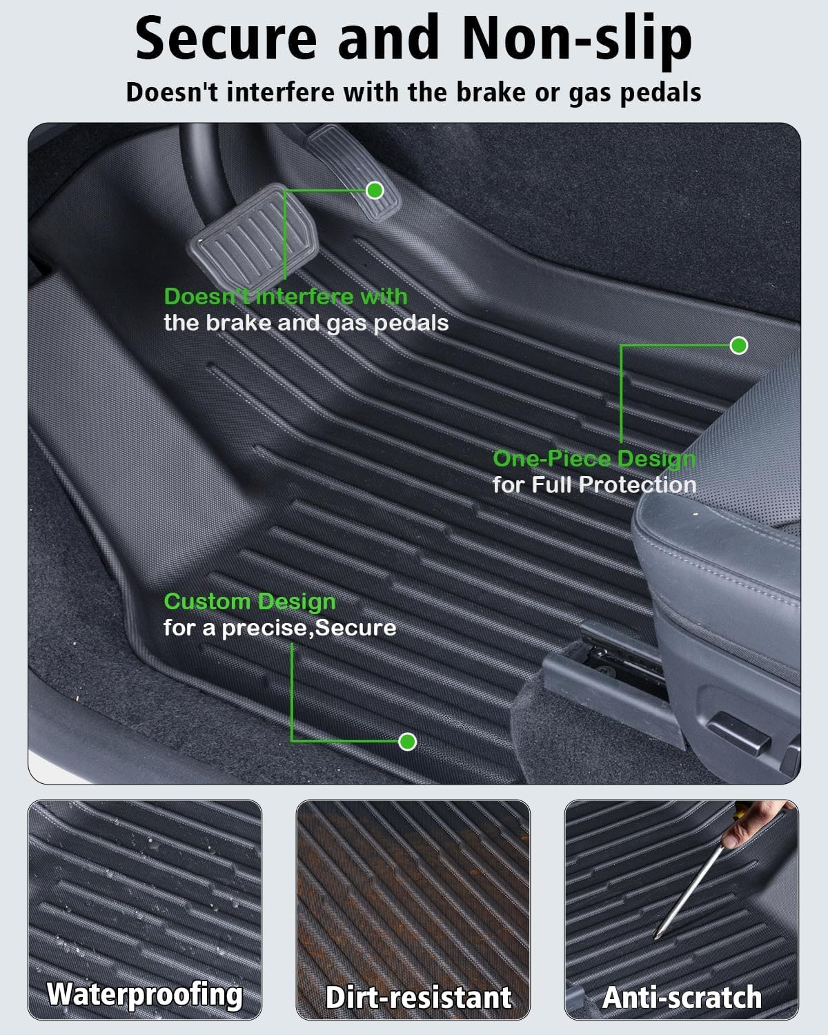 Ixtra 2025 2026 New RHD Floor Mats for Tesla Model Y Juniper 5-Seater, All Weather Anti-Slip TPE Waterproof Front & Rear Trunk Mats Cargo Liners Accessories, Set of 6 (6 Pcs) image number 5