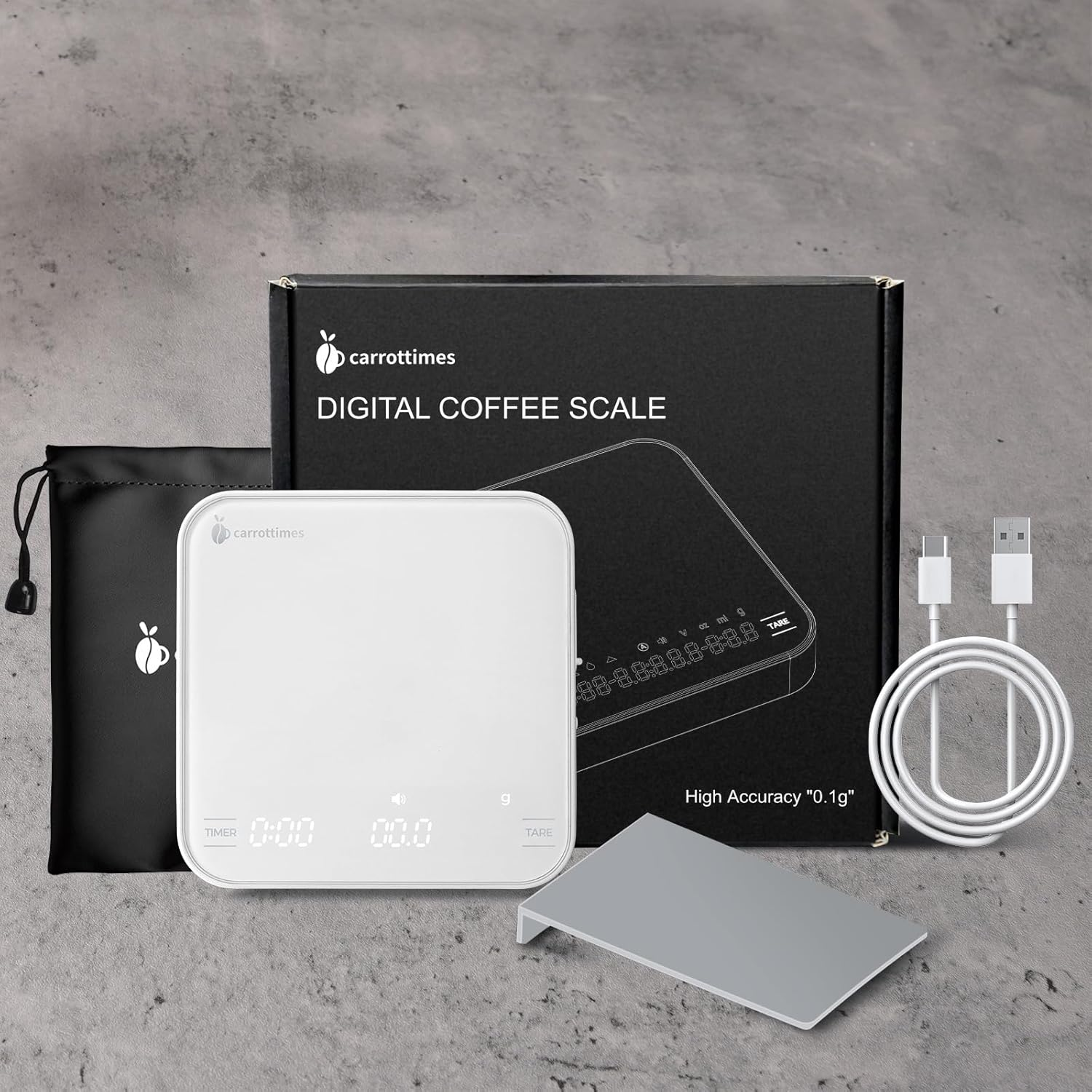 Carrottimes Rechargeable Mini Coffee Scale with Timer, 2Kg/0.1G Precision Espresso Scale, Portable Coffee Weight Scale W/ 4 Modes for Espresso and Pour-Over Coffee (White) image number 5