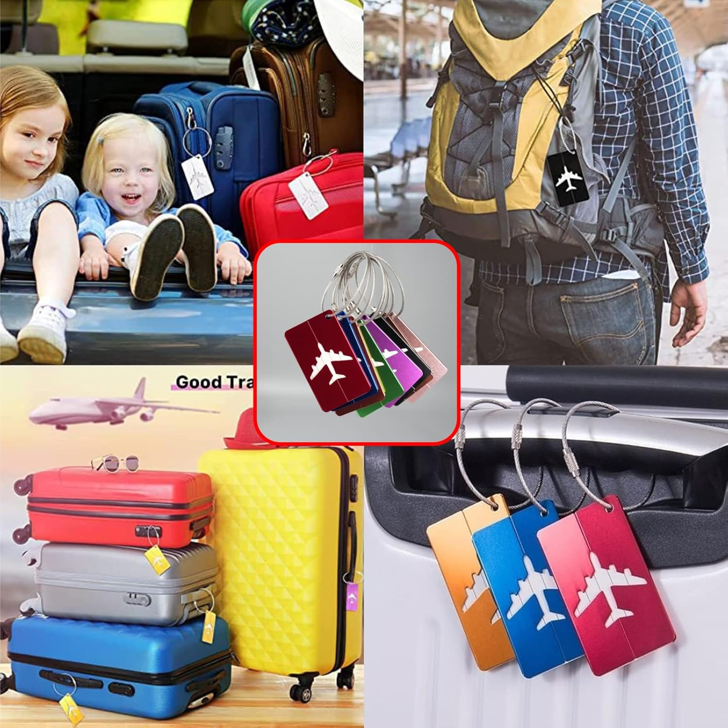 Fortuneglobe 8-Piece Aluminum Alloy Luggage ID Tags with Steel Wire Loops &ndash; Airplane-Themed Privacy Design for Suitcases, Bags & Travel Gear image number 2