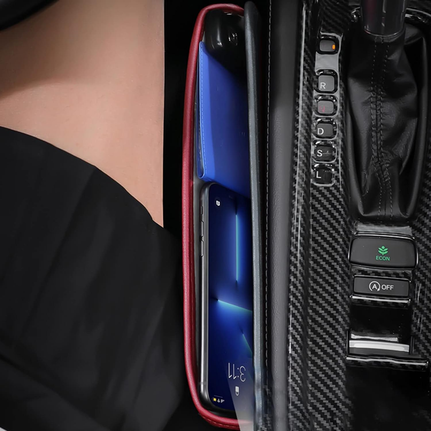 Car Seat Gap Filler, Universal Car Seat Gap Organizer Seat Gap Filler Storage Box between Front Seat Premium PU Leather Console Catcher Universal Pocket image number 4