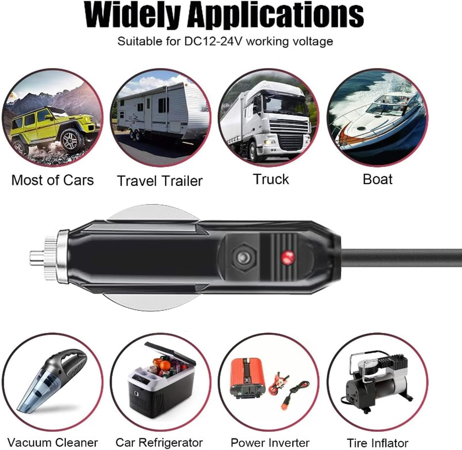 Mini DC Power Cable, 18AWG DC Car Adapter Charger Power Supply Cable for Satellite, IP68 Water Resistant Car Cigarette Lighter Cable for Cars, Trucks, Buses (5M / 16.4Ft) image number 4