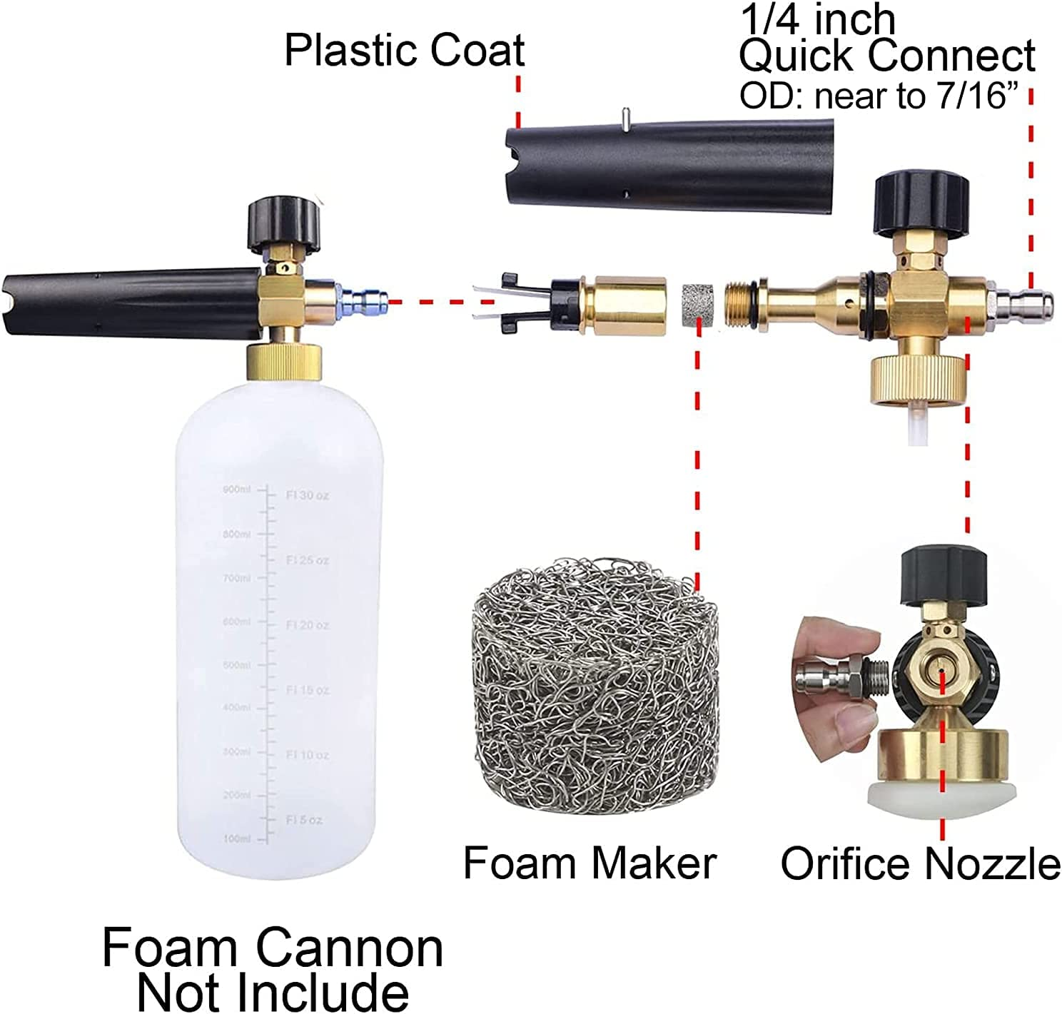 M MINGLE Foam Cannon Orifice Nozzle Tips and Foam Maker, Universal 1.1 Mm Thread Nozzle and Mesh Filter for Snow Foam Lance, 3000 PSI image number 1