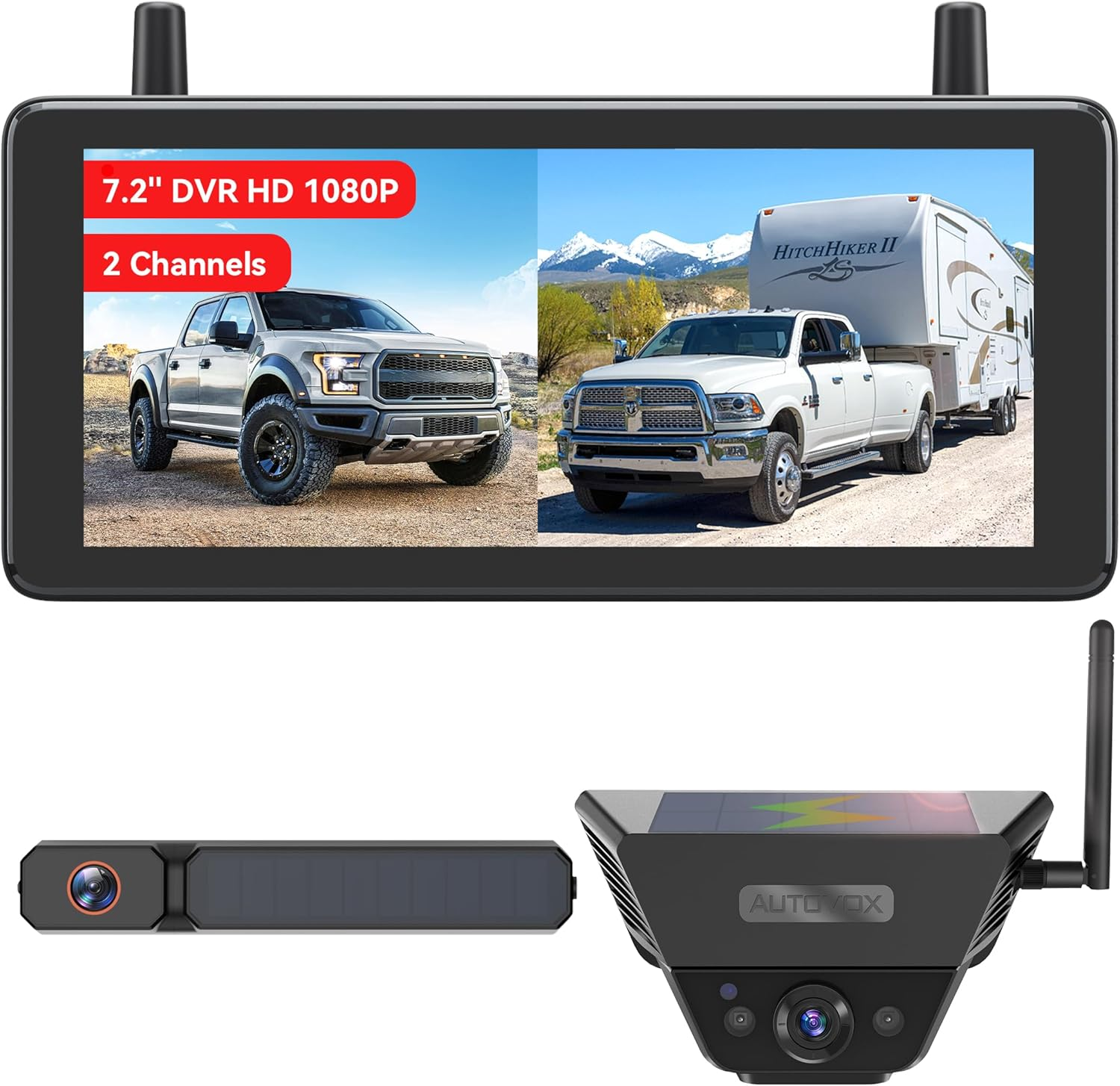 AUTO-VOX 2 Solar Wireless Backup Camera System: 7.2&rdquo; 1080P HD Monitor, 3-Min Quick Installation for Wider Rear & Trailer View, IP69K Waterproof Back up Camera for Truck, RV, Camper, Horse/Boat Trailer image number 5