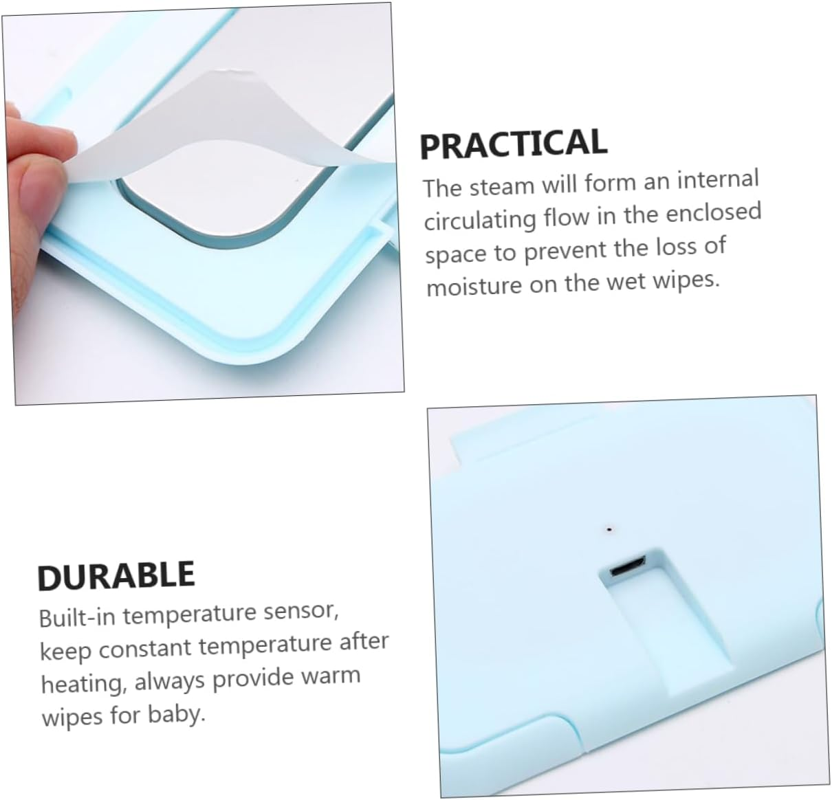Ibasenice Baby Wipe Warmer Portable Diaper Wipe Heater USB Powered Wet Tissue Warmer Light Blue for Home and Car Use image number 3