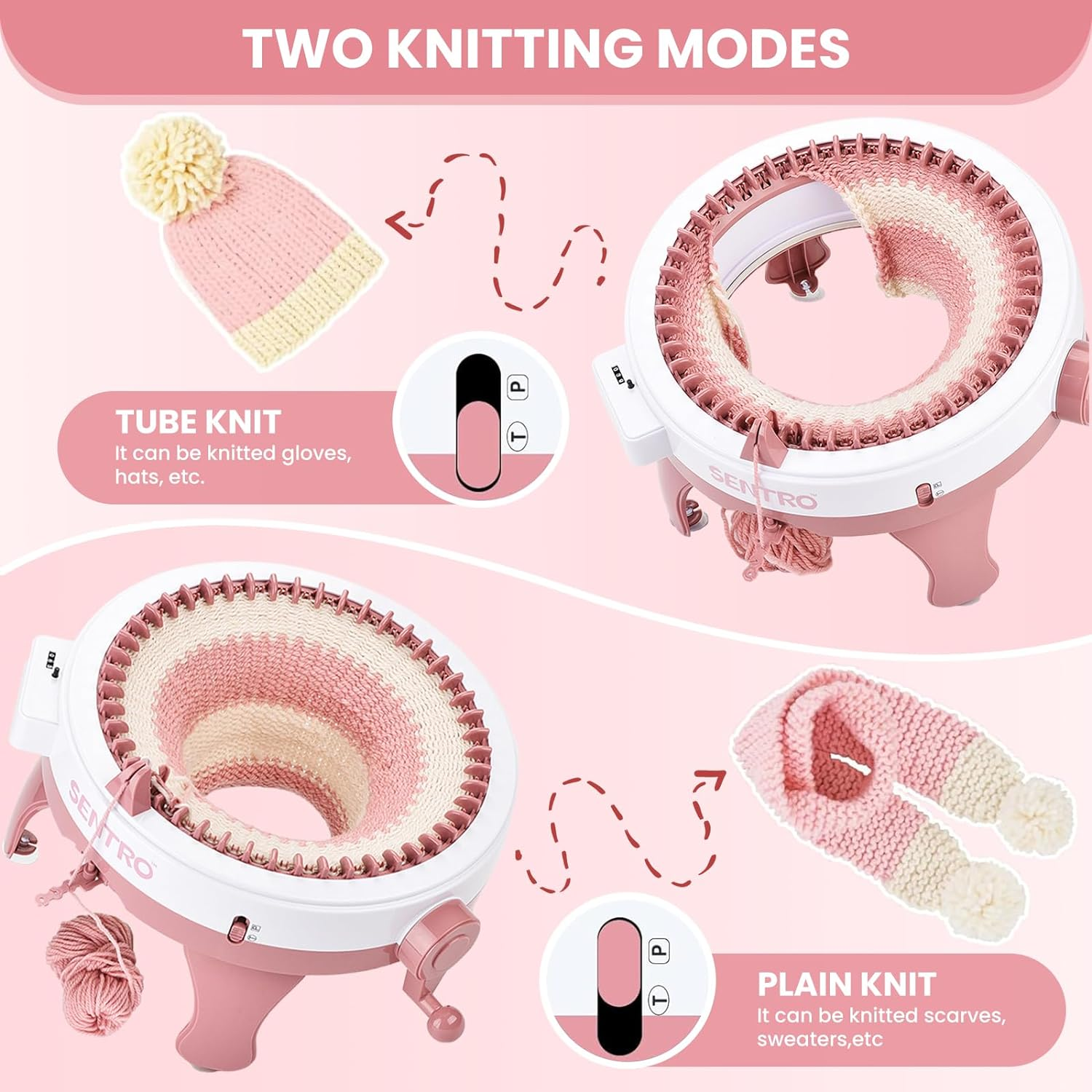 KELIOO Knitting Machine, 48 Needles Knitting Machine, Smart Weaving Loom round Knitting Machines with Row Counter for Adults or Kids,Diy Knit Loom Machine Kit for Hat, Scarves, Gloves, Socks image number 1