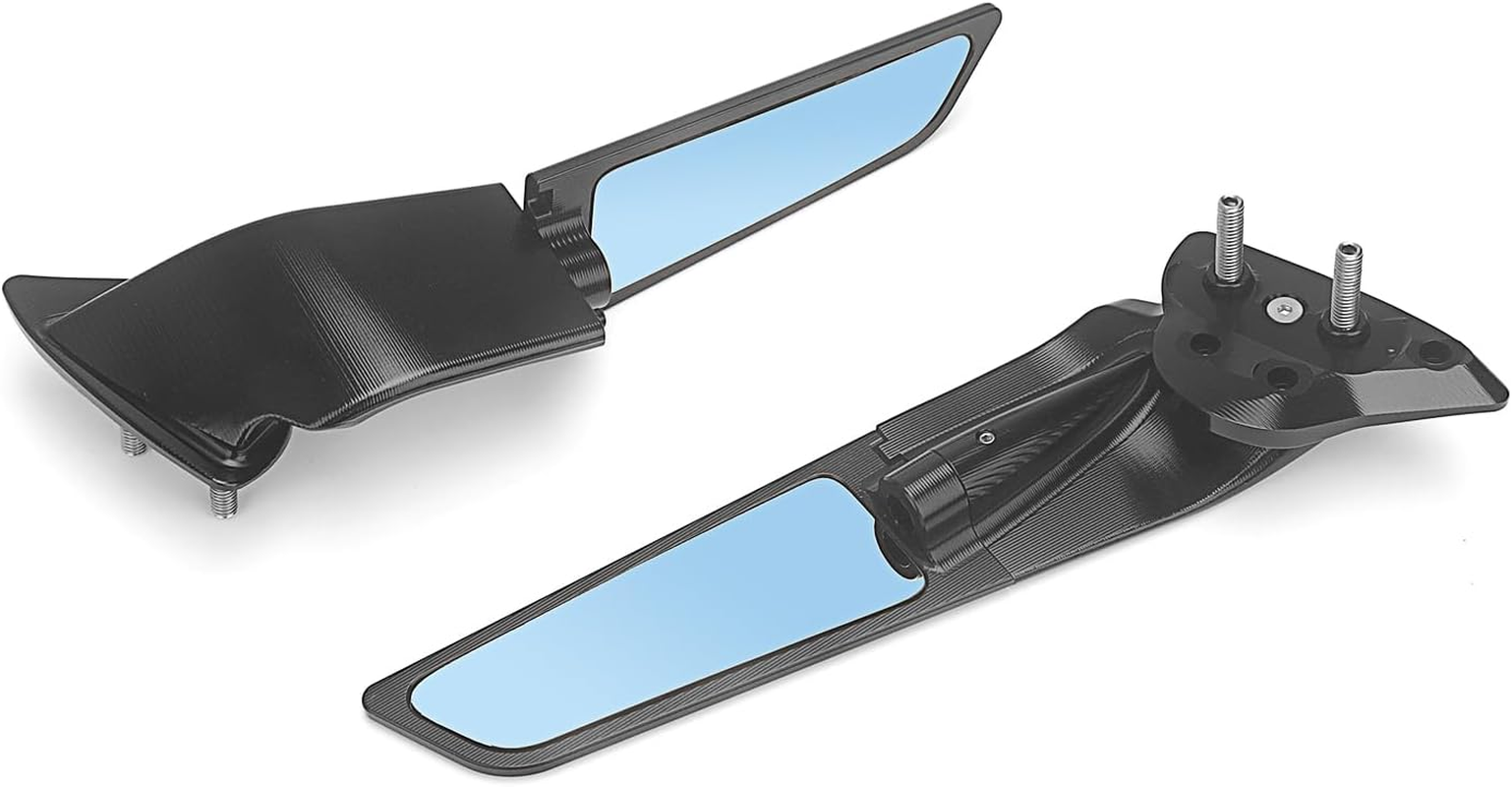 Motorcycle Stealth Side Mirrors, Areodynamic Winglets Rearview Adjustable Mirror Compatible with Yamaha YZF-R7 2021-2025 YZF-R6 2017-2020, CNC Aluminum, with Anit Glare Blue Lens image number 6
