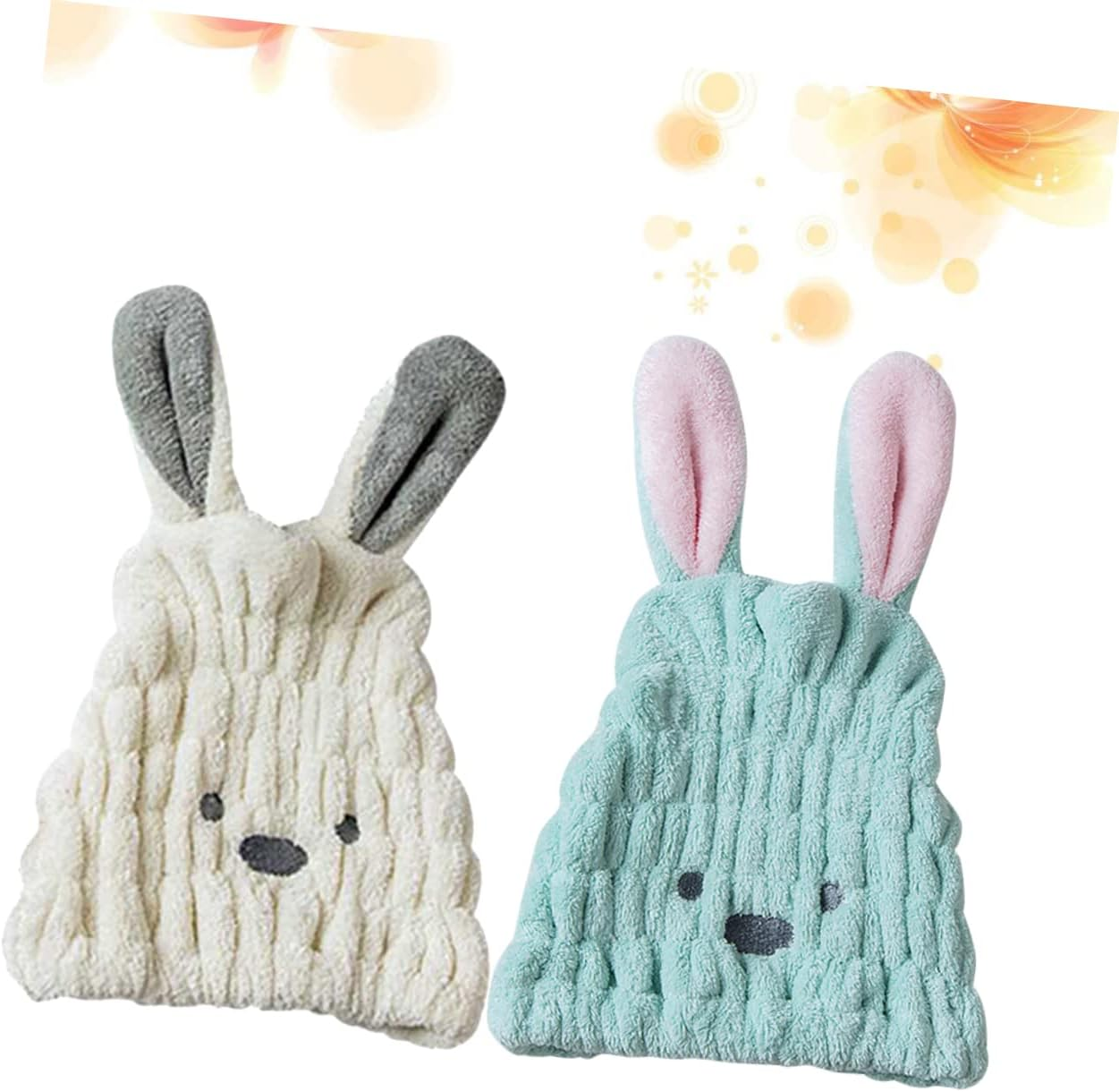 LALAFINA 2Pcs Soft Fleece Hair Drying Cap Absorbent Quick Drying Comfortable Rabbit Ears for Daily Use Hair Care