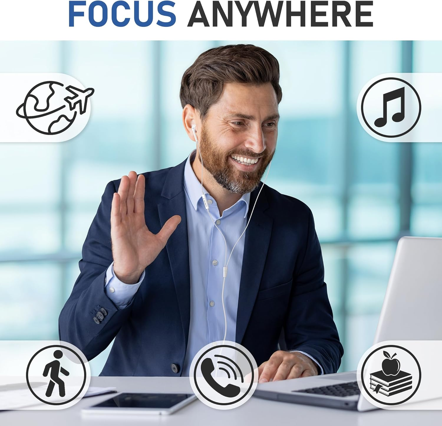 LUDOS Zenith Wired Earbuds In-Ear Headphones, 2 Year Warranty, Earphones with Microphone, Noise Isolation Corded for 3.5Mm Jack Ear Buds for Iphone, Ipad, Samsung, Computer, Laptop, Gaming - White