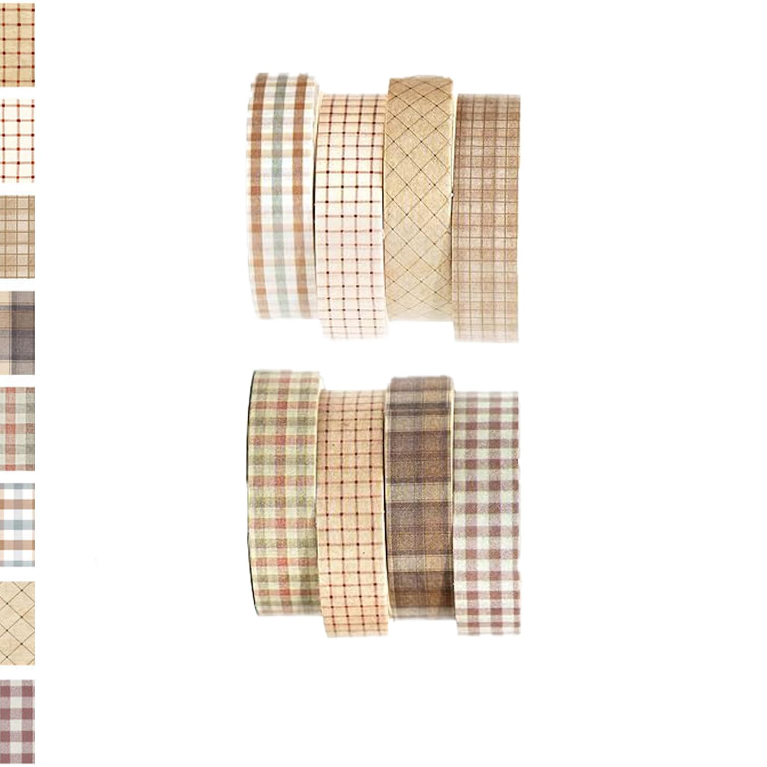 Vintage Tape 8 Rolls Set,Ultra-Thin Nostalgic Decorative Pattern Handbook Tape,For Art Collage,Diy Crafts,Journal Decoration,Gift Wrapping,Classic Checkered Vintage Series (Retro Plaid) image number 5