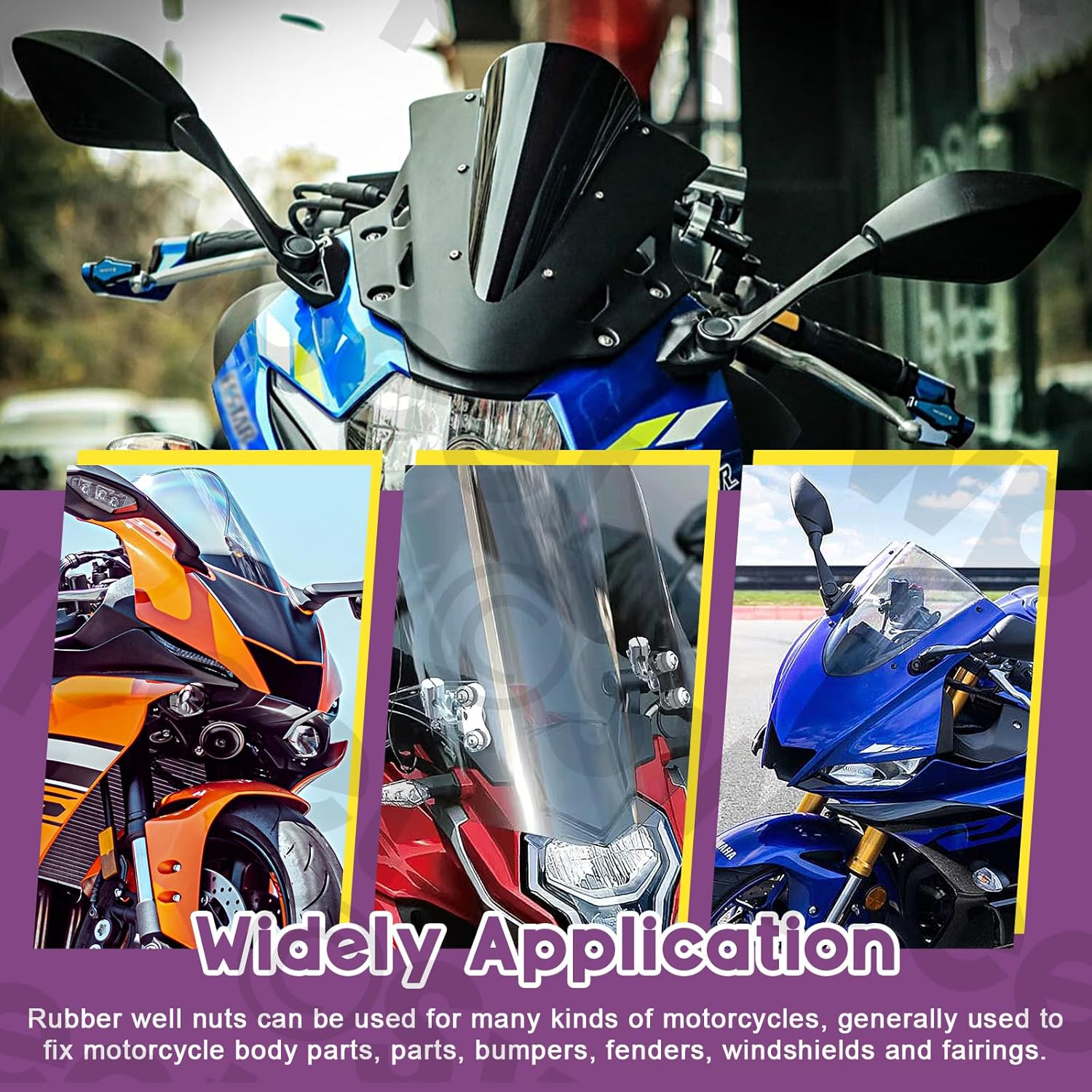 Swpeet 20Pcs M4 Black Rubber Well Nuts Kit, Windshield Fairing Fasteners Nuts, Fairing Universal Motorcycle Fasteners and Neoprene Expansion Brass Nuts Ideal for Canoe Boat Kayak image number 5