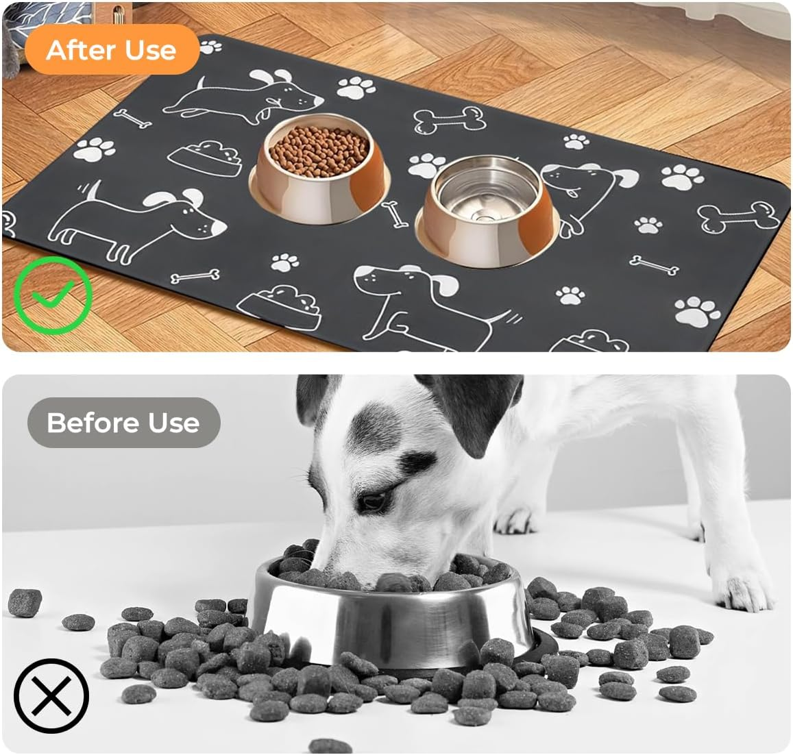 Cat Food Mat, 30 X 50 Cm, Non-Slip Feeding Bowl Mat for Pets, Absorbent Quick-Drying Feeding Mats, Non-Slip Dog Bowl Mat, for Cats and Dogs Mat, Cat Bowl image number 2