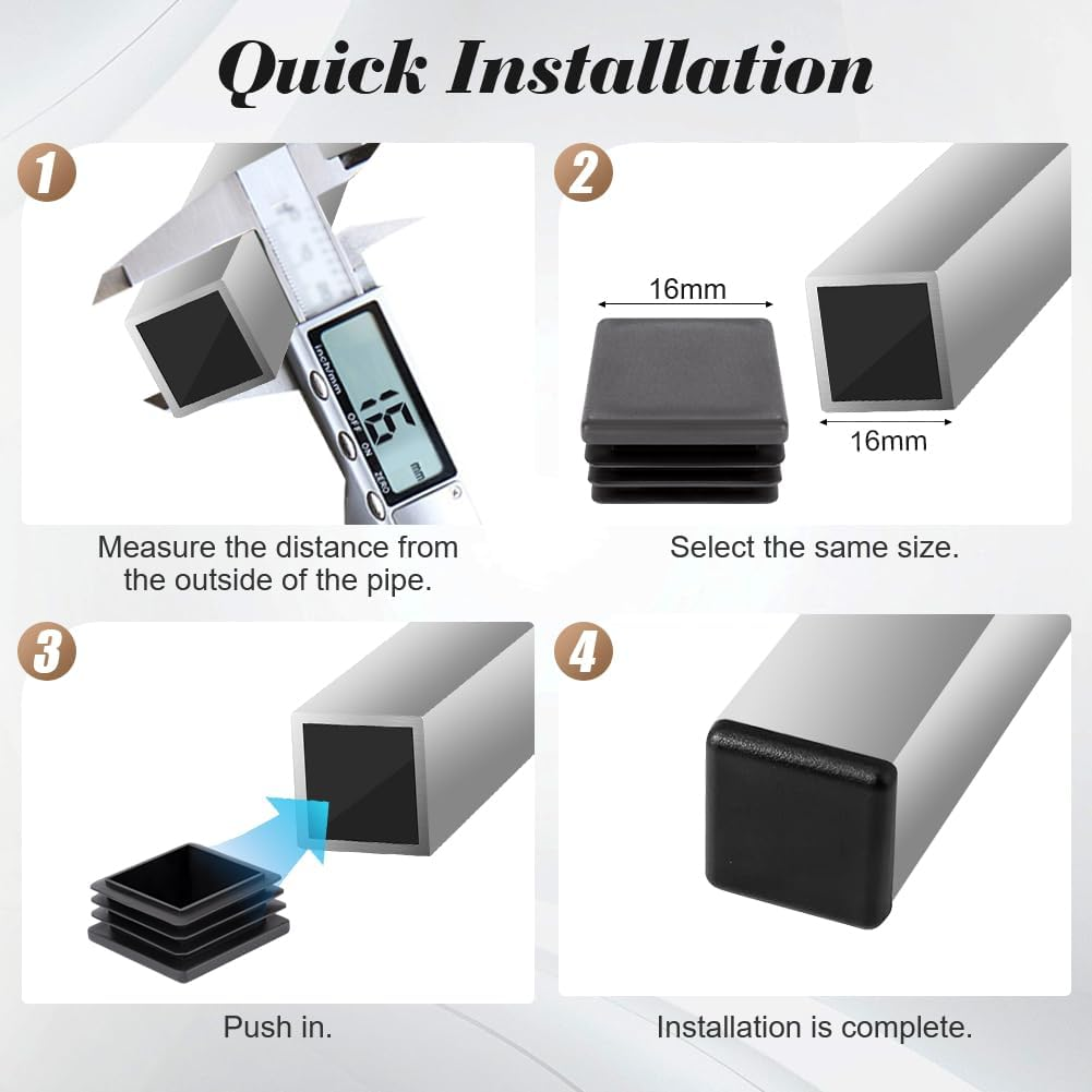 OSDUE 16PCS Square 16 * 16Mm Plastic End Caps, Furniture Caster Cups,Non-Slip Furniture Pads, for Bed Cabinet Sofa Tables Desks Chairs Bed Furniture Foot (Black), Prevent Scratches & Damage image number 3