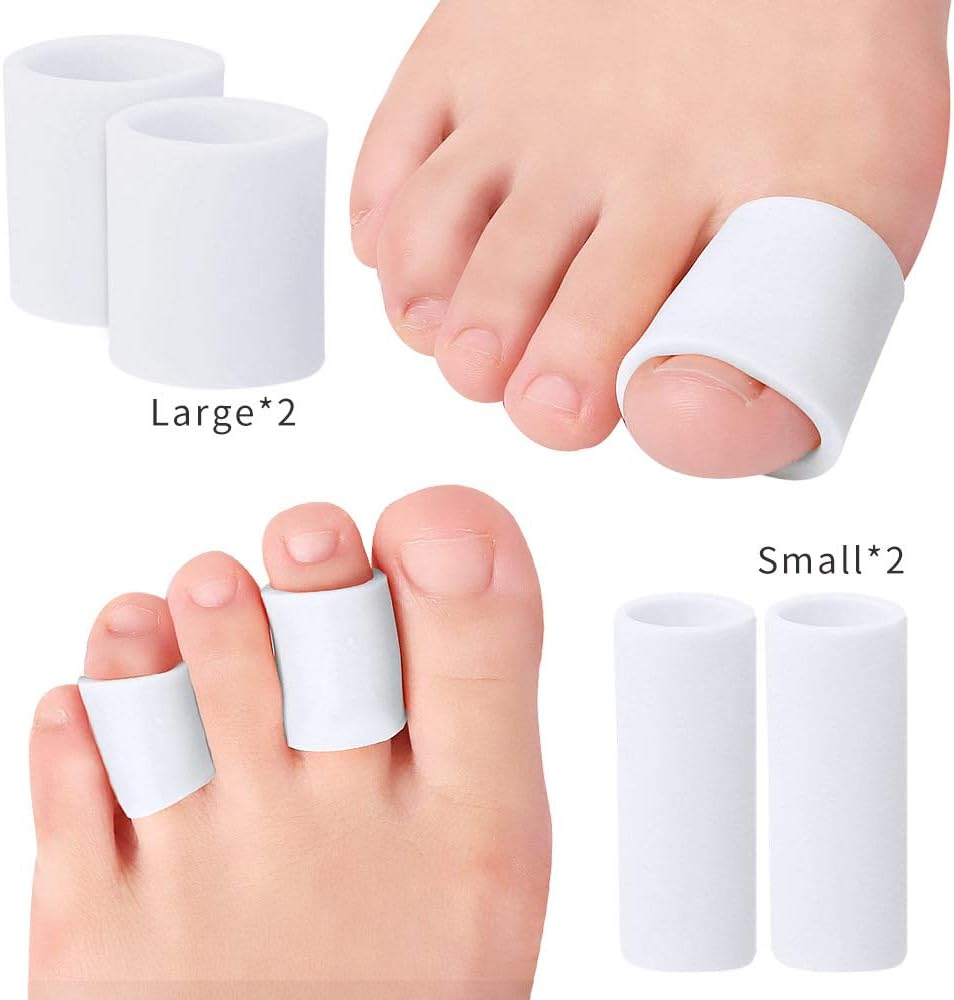 Silicone Gel Toe Cushion Tubes Sleeves Soft Corn Pad Protectors for Friction Pain Relief Foot Care Tool Finger Protect (Large X 4Pcs+Small X 4Pcs, White) - Beige image number 5