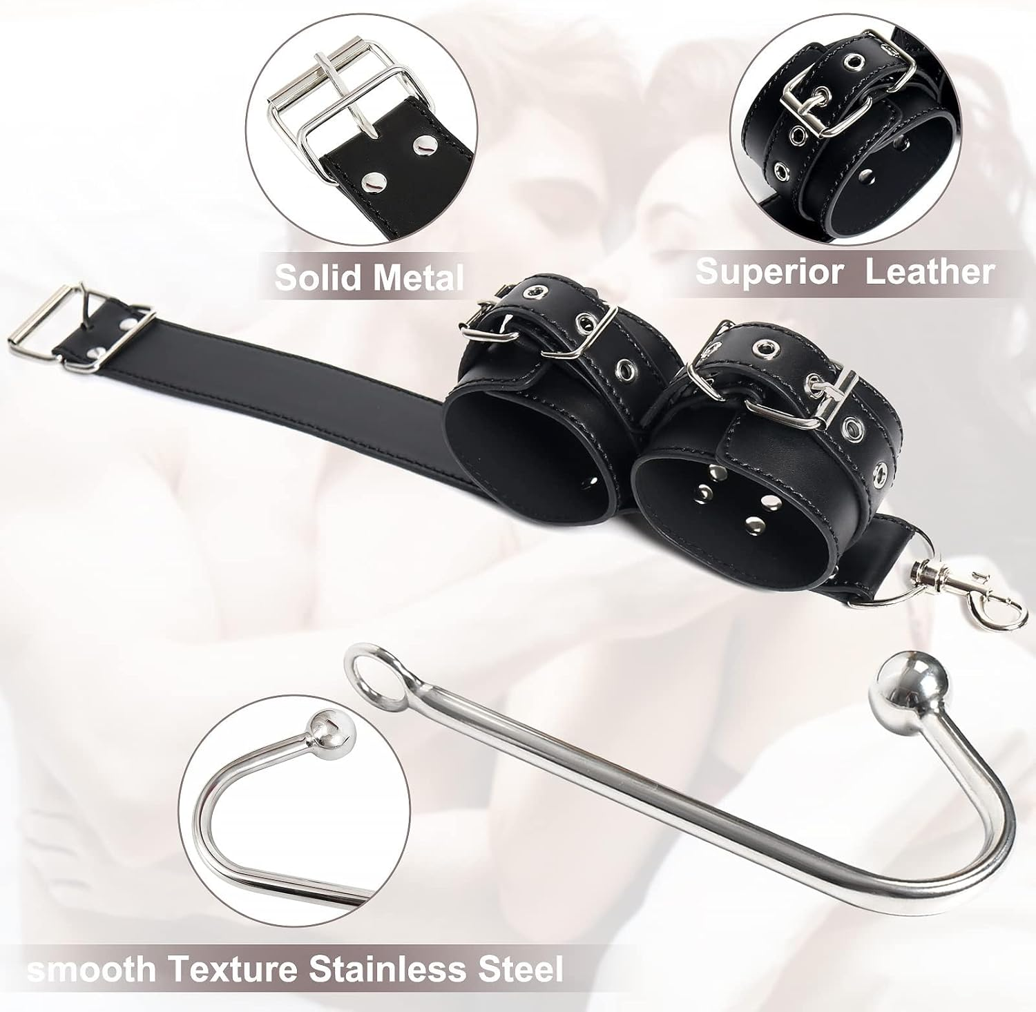 Sex Bondage Collar with Anal Hook & Ball Gag, BDSM Slave Leather Neck to Wrist Bondage Restraints Kit, Kinky Submissive Back Handcuffs Harness Strap, Anal Ball Fetish Couples Sex Game Tool