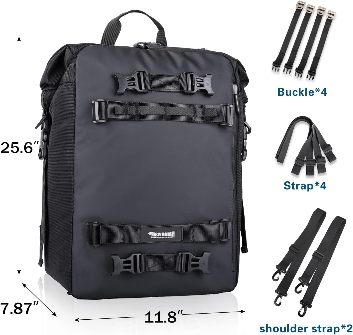 Motorcycle Tail Bag, 30L Black Multifunctional Rear Rack Trunk Seat Bag, Pannier Saddle Bag, Combinable Backpack image number 1