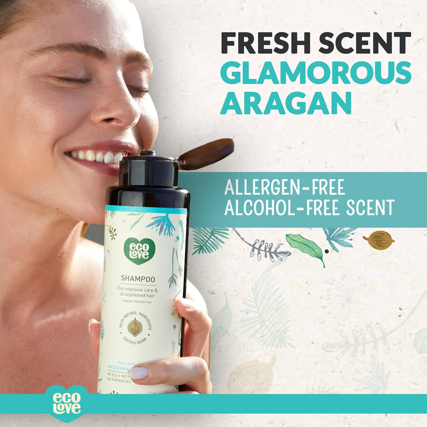 Ecolove &ndash; Natural Shampoo for Chemically Straightened Hair and Dry Damaged Hair &ndash; No SLS or Parabens - with Natural Moroccan Oil Extract - Vegan and Cruelty-Free Hair Treatment, 17.6 Oz image number 5