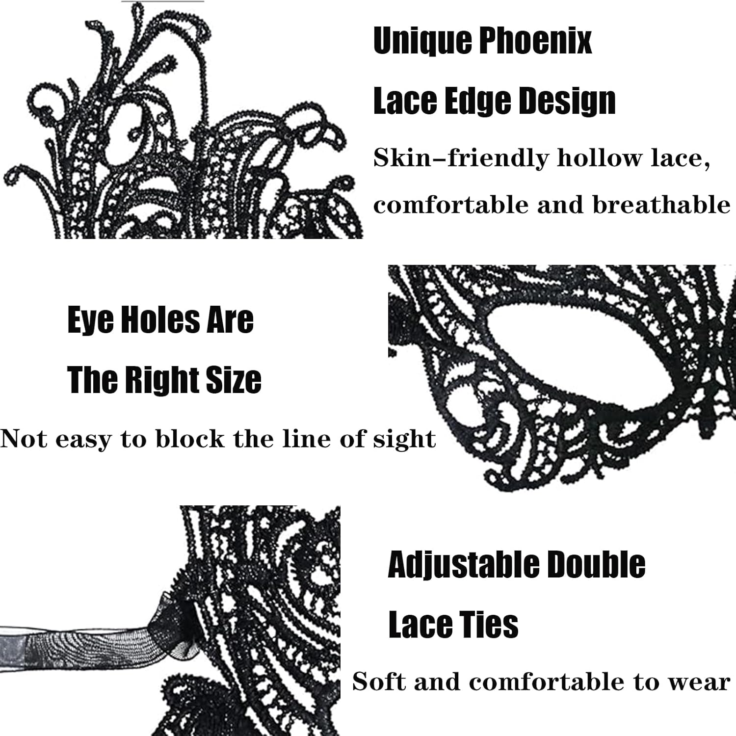 Lace Masquerade Masks,Venetian Women Mask Halloween Costume Mask for Mardi Gras Prom Ball Mask Adjustable Ribbons image number 3