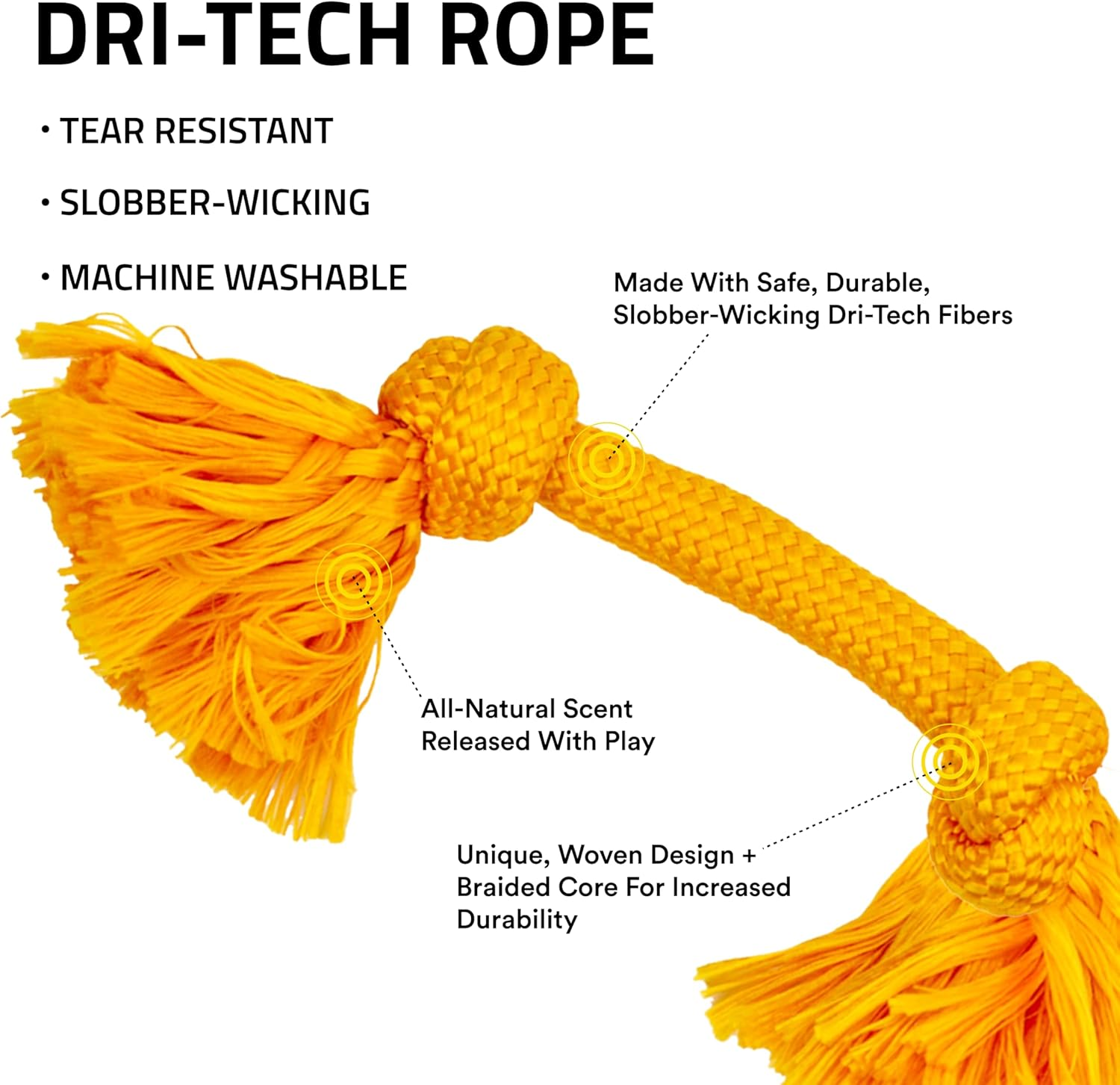 Playology Dri-Tech Rope Scented Dog Toy, Durable Fiber Technology Resists Tearing and Wicks Away Slobber, Cheddar Cheese (Medium) image number 4