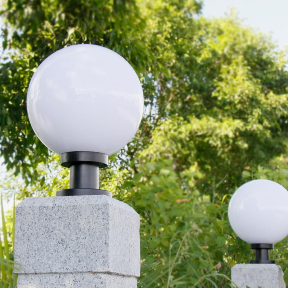 Outdoor Globe Post Light, White Sphere, Waterproof Garden Pillar Lamp, Black Base, E26/E27 (Big) - Middle image number 5