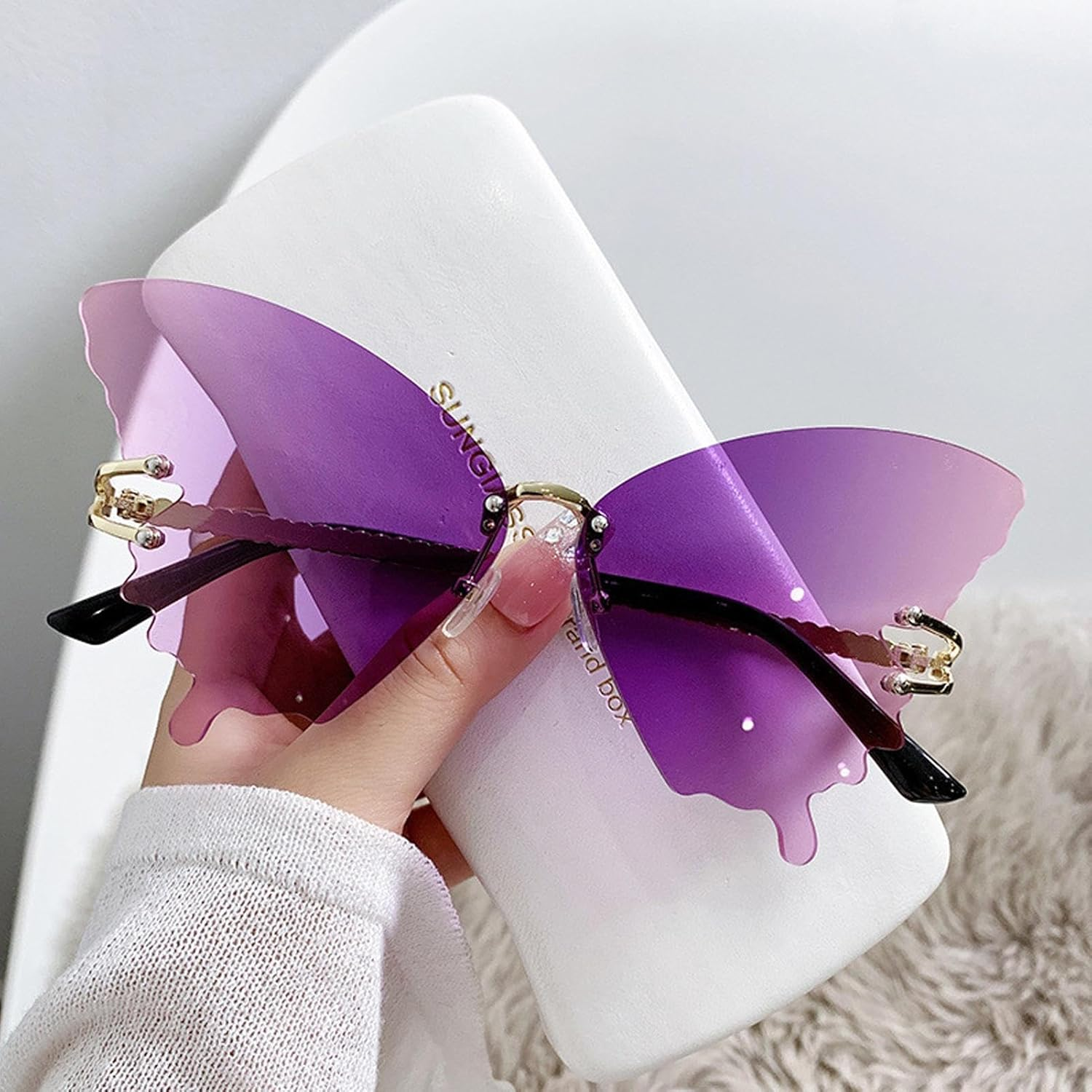 Qkbuza Butterfly Glasses - Trendy Eyeglasses - Butterfly Frameless Oversized Eyewear Anti-Glare Trendy for Women Driving Beach Vacation Summer Outdoor - Lavender image number 6