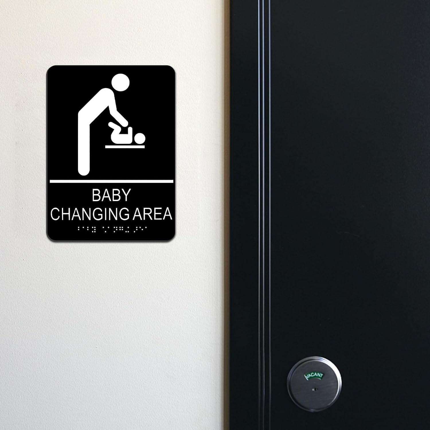 Baby Changing Area Sign for Business, ADA Compliant Braille Restroom Sign, 8.27 X 5.9 Inch Diaper Changing Station Sign with Adhesive Back, Black Acrylic Baby Changing Station Sign image number 3
