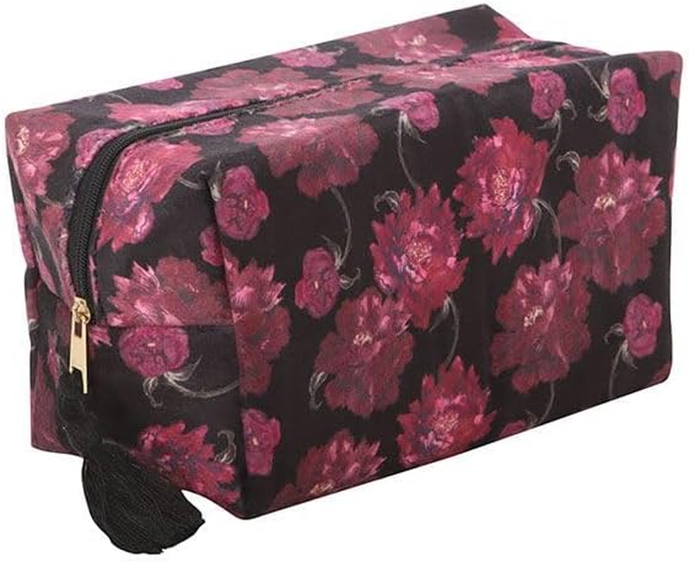 Dark Romance Floral Print Makeup Bag | Gothic Travel Pouch for Beauty Essentials | Dramatic Dark Floral Cosmetic Bag | Alt Gift Idea for Everyday Use image number 3