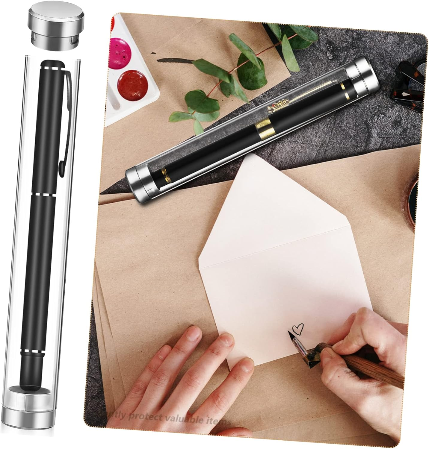 HOUDERCO 10Pcs Acrylic Pen Storage Cases Cylinder Tube Holder for Office and School Desk Accessories, Pen Display Box Suitable for Business and Student Use