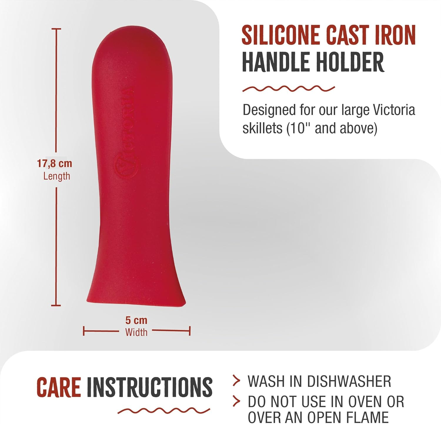 Victoria Silicone Cast Iron Handle Cover. for 10 to 12 Inch Skillets, Large, Red image number 5
