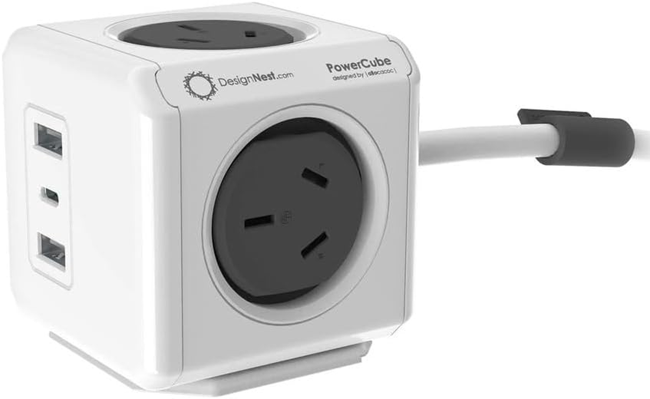 ALLOCACOC POWERCUBE Extended USB Grey- 2A+1C PD 20W 1.5M Cable