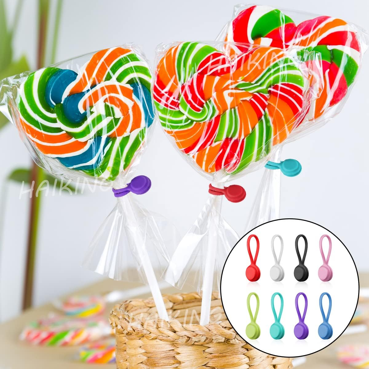 HAIKING Silicone Cable Ties, 8 Pcs Reusable Magnetic Straps Wire Organizer for Bundling and Organizing Cables, Hanging & Holding Keychain, Headphone Cables (8 Colors) image number 5
