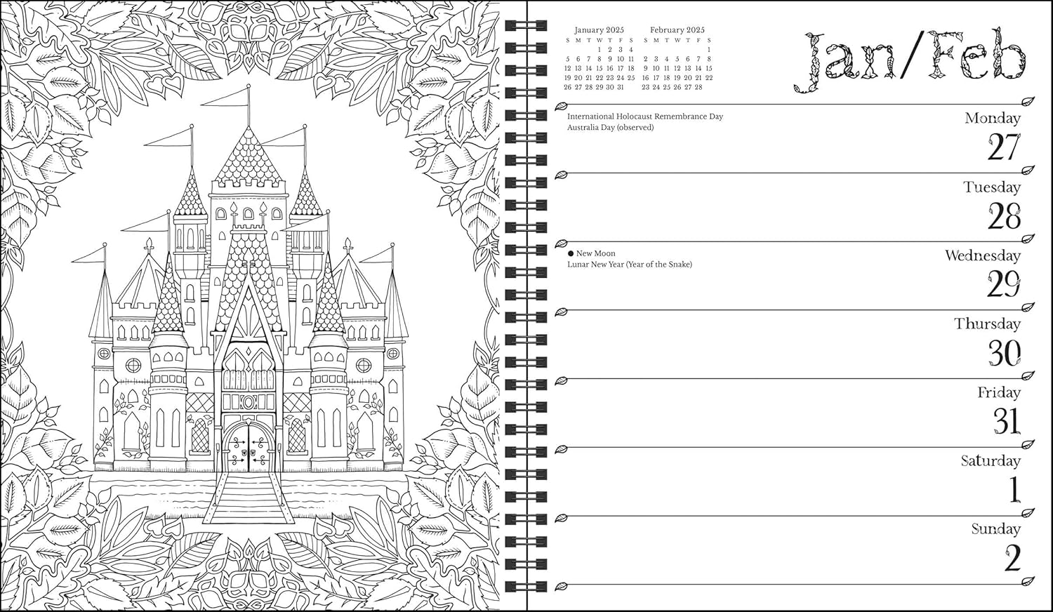 Johanna Basford 12-Month 2025 Weekly Coloring Calendar: a Special Collection of Whimsical Illustrations from Her Books image number 1