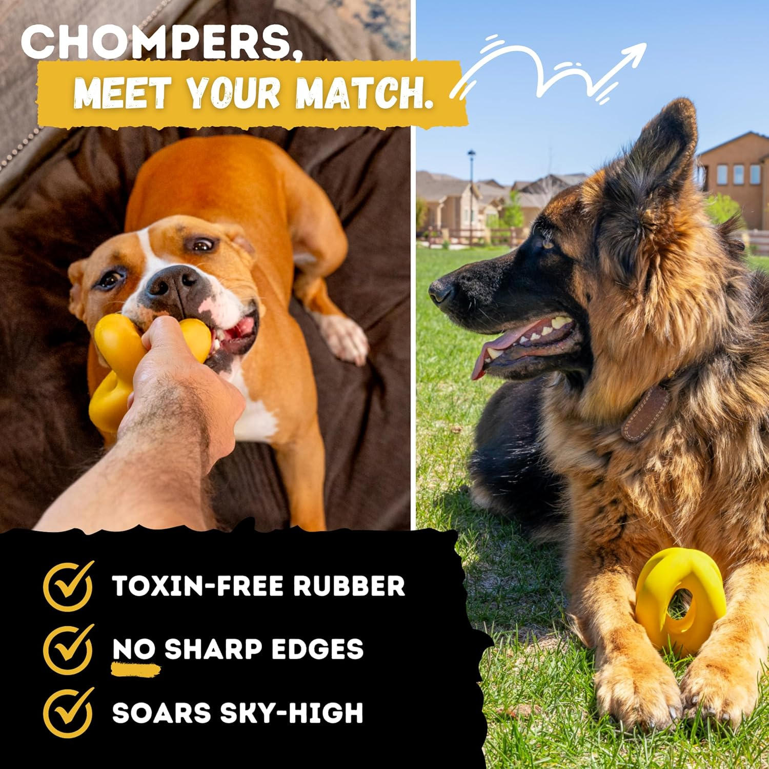 Woofbite&reg; Indestructible Tough Ring Ball for Dogs, Toy Destroyers & Aggressive Chewers - Durable, Heavy Duty Natural Rubber - Dog Chew, Tug & Fetch Toy for Medium & Large Breed Dogs