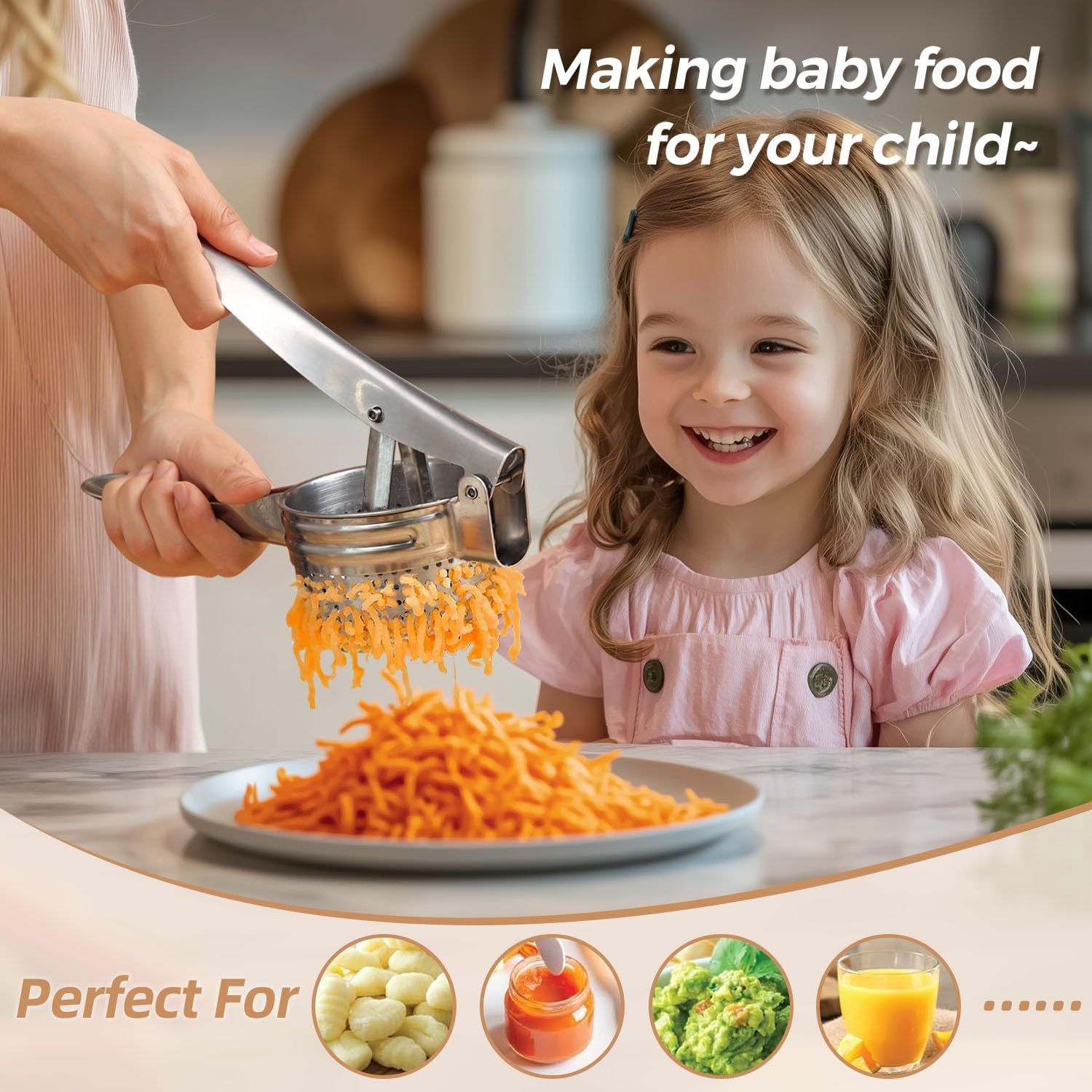 Yopinmall 15 OZ Potato Ricer, Stainless Steel Potato Masher Heavy Duty Ricer for Mashed Potatoes Kitchen Tool Potato Press Kitchen Gadget