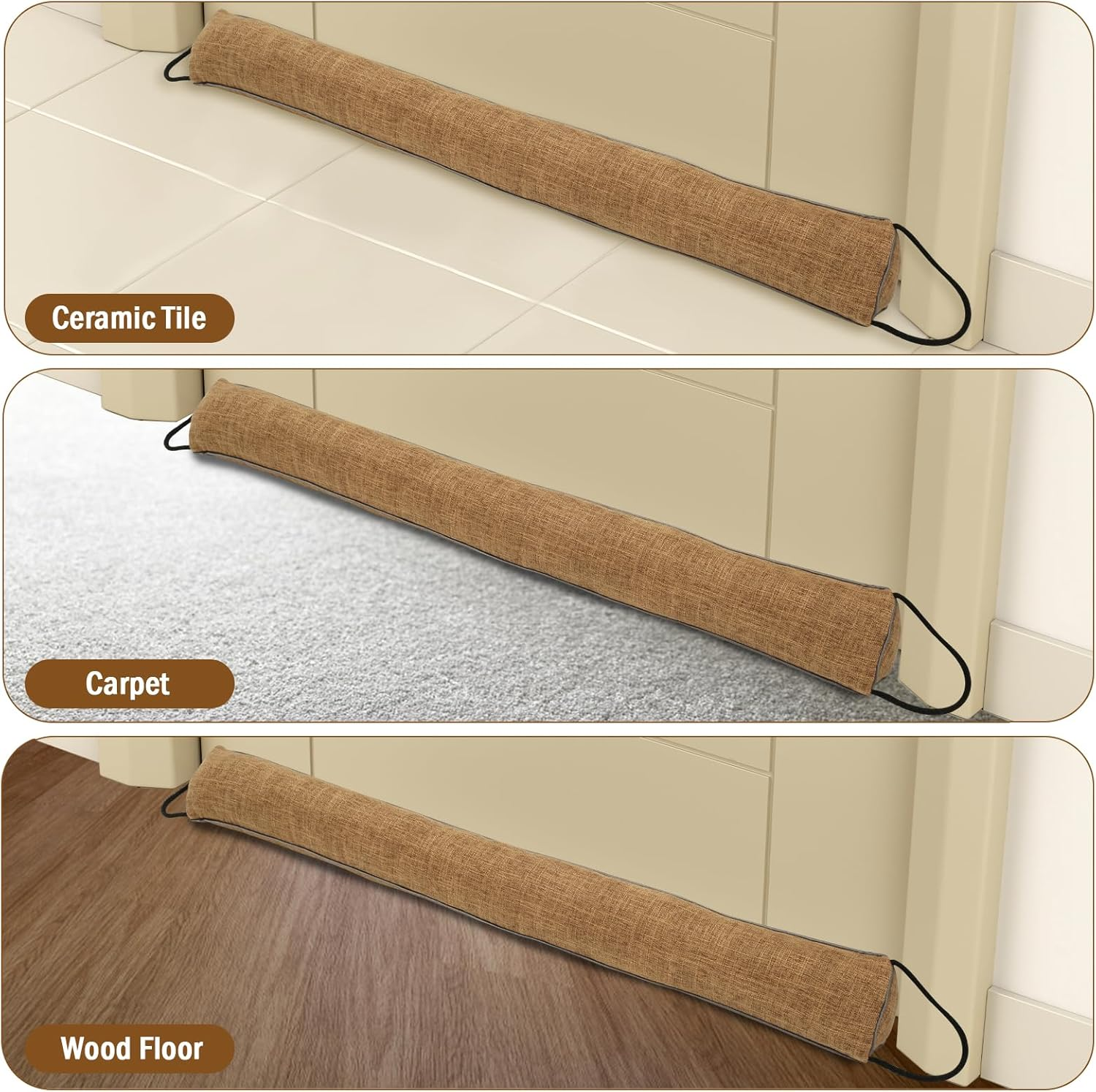 Under Door Draft Stopper,36 Inches Triangle Door Draft Blocker with Hanging Loops,Under Door Wind Soundproof Insect Light Blocker, Weather Guard Stripping for Air Seal Insulation (Amber, 36 In) - Amber image number 2