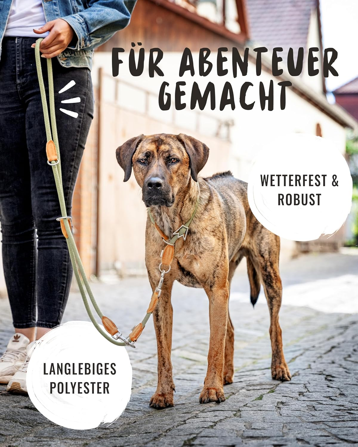 Rudelk&ouml;nig Emma Dog Lead 2.30 M - Adjustable Dog Lead for Medium and Large Dogs - Elegant Rope Lead in Khaki image number 2