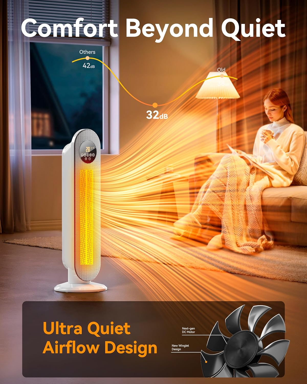 Micomlan Fan Heater for Bedroom, 2000W Fast Heating Space Heaters, Portable Ceramic PTC Tower Heater 12H Timer, Oscillating Electric Heater for Bathroom, Living Room, Office, Large Room, Indoor Use image number 3
