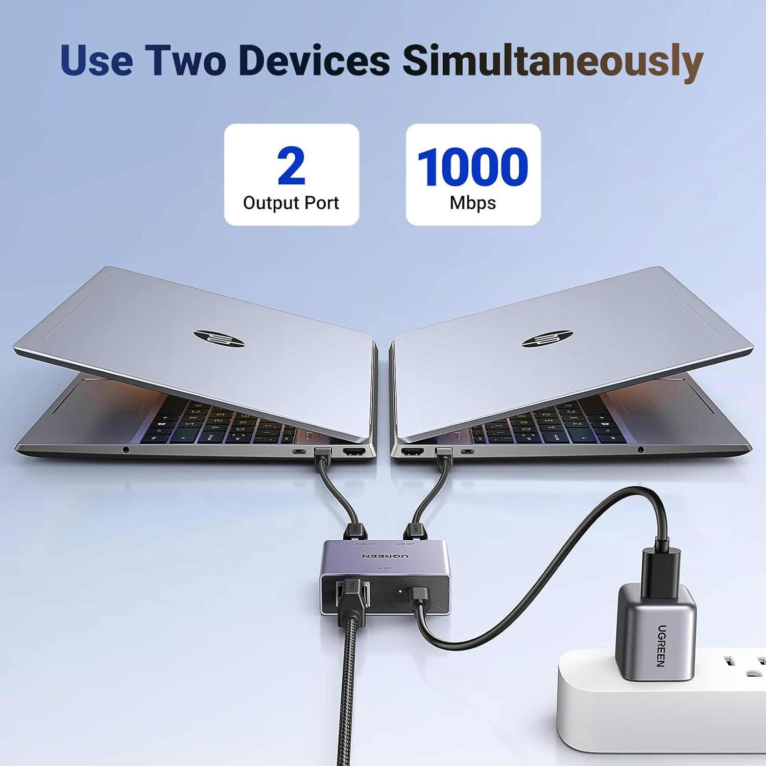 UGREEN 1 in 2 Out Ethernet Splitter Aluminum Gigabit Network Port LAN Internet Adapter with USB C Charging Cable Plug and Play for Cat8 Cat7 Cat6 Cat5E Cat5 RJ45 Cord image number 5