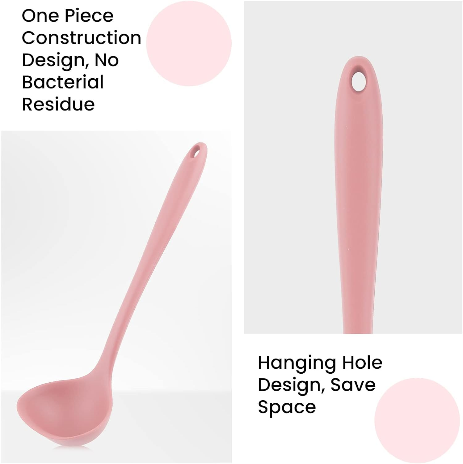 Silicone Ladle for Cooking - Comfortable Grip, Seamless Rubber, Non-Stick to Avoid Scratching - Pink image number 5