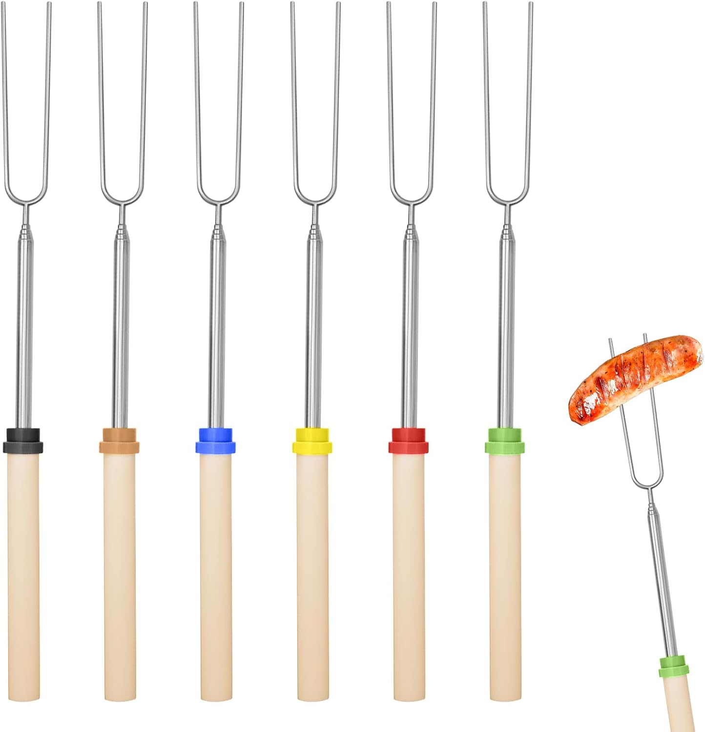 6 Pcs Marshmallow Scktis, 32Inch Long Metal Skewers & Smores Kit, BBQ Roasting Tools, Telescoping Forks, Campfire & Hot Dog for Camping, Garden Party, Barbecue image number 2