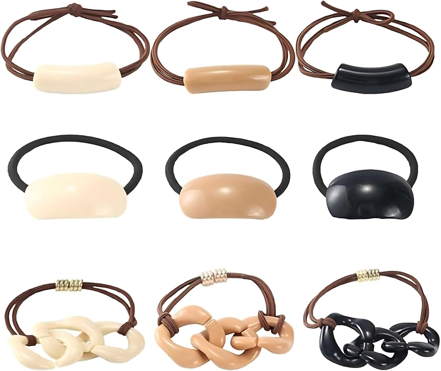 Tavvke 9 PCS Acrylic Ponytail Hair Cuff Set, Stylish Geometric Hair Ties Wraps, Elastic Ponytail Holders, French Accessories for Women & Girls image number 1
