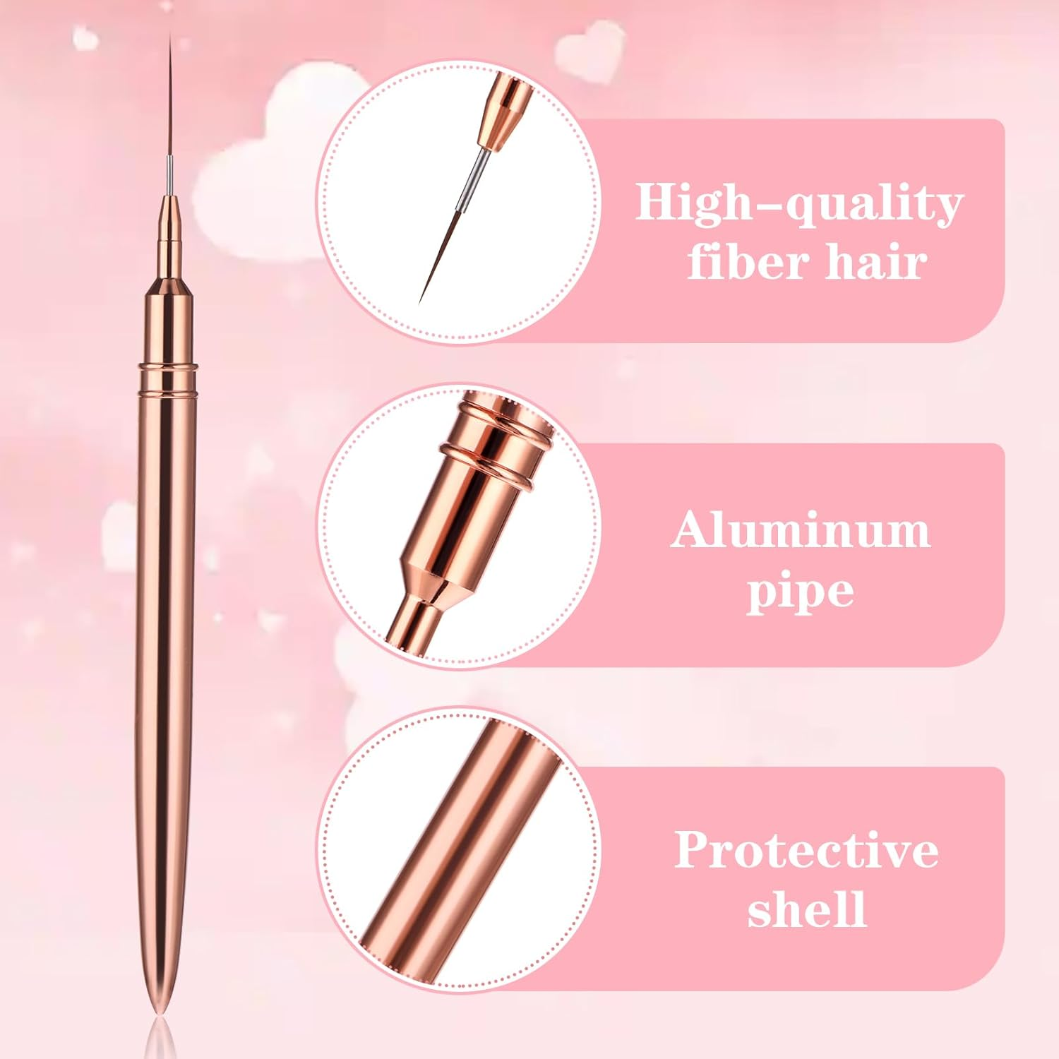 WLLHYF 5Pcs Nail Art Liner Brushes, Painting Nail Art Brushes for Long Lines, Details, Fine Drawing Nail Dotting Drawing Tool Set 7Mm/9Mm/11Mm/15Mm/25Mm - Pink Greenish image number 4