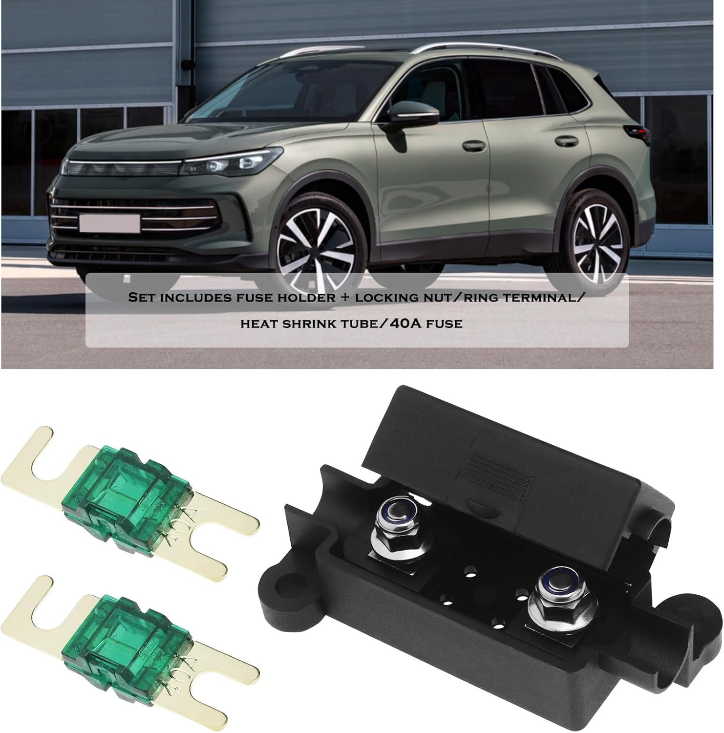 SING F LTD 1 Set Car Fuse Holder with Lock Nuts Midi Fuses Ring Terminals Heat Shrink Tubing for Motorcycles Cars Trucks Vehicles Safety Fuse Holder 40A