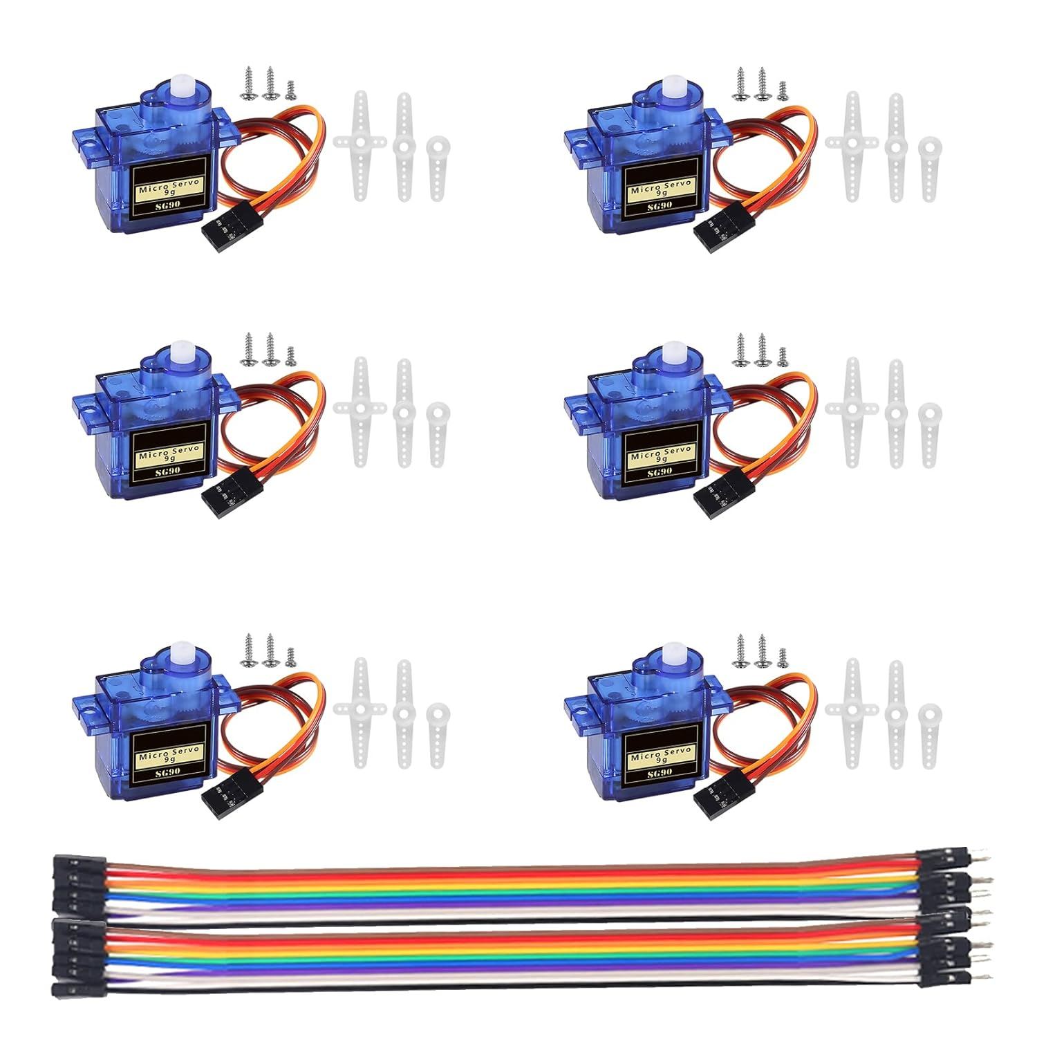 DIANN 6Pcs SG90 9G Micro Servo Motor Kit for RC Robot Arm Walking Helicopter Airplane Car Boat Control with Cable M-F image number 2