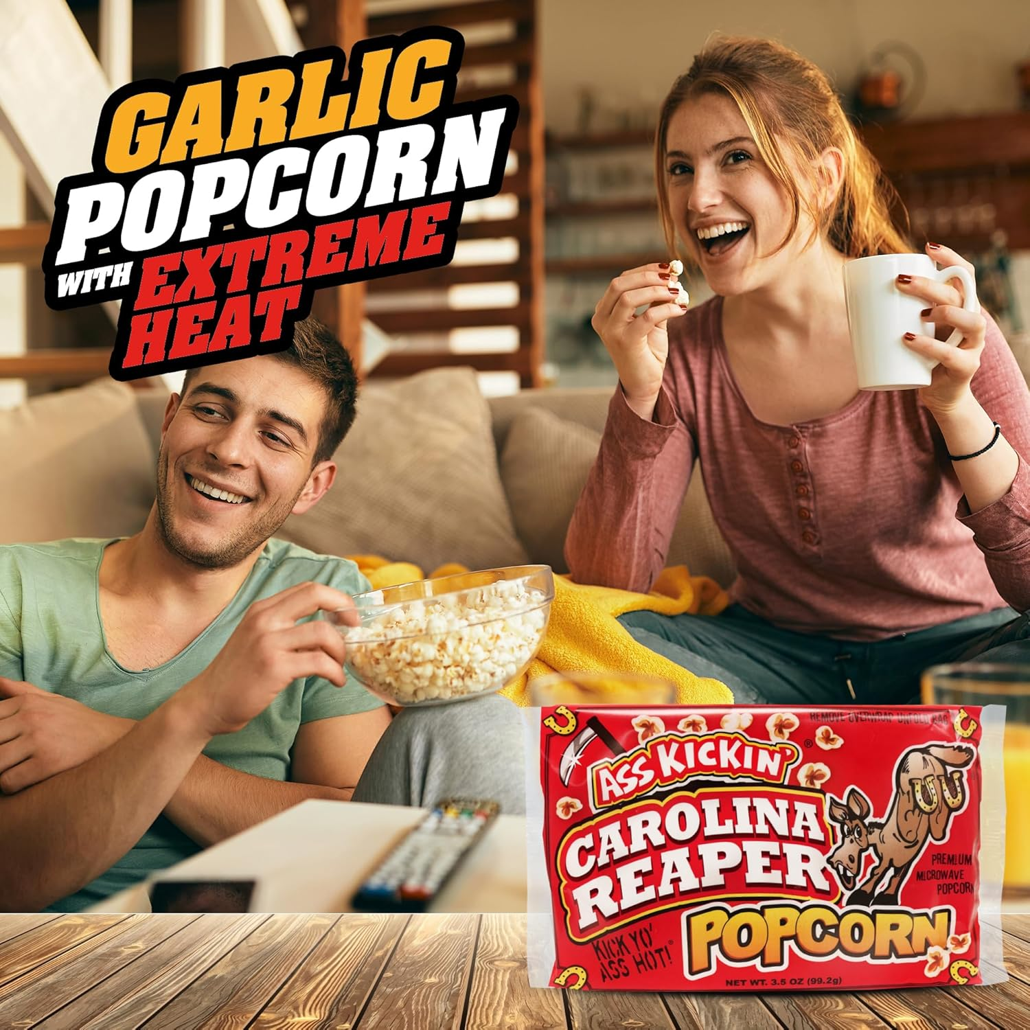 KICKIN&rsquo; Carolina Reaper Pepper Microwave Popcorn - Spicy Snacks - Pack of 3 - Ultimate Spicy Gourmet Gift Popcorn - Makes a Great Movie Theater Popcorn or Snack Food - Try If You Dare! image number 2